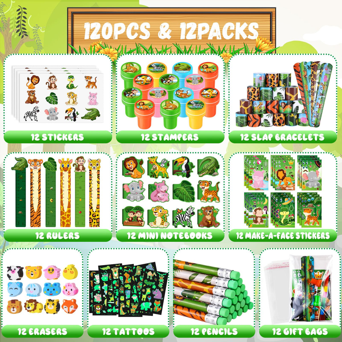 BenLouis 120Pcs Jungle Safari Stationery Set Party Favors - BenLouis Official Imagery - 4