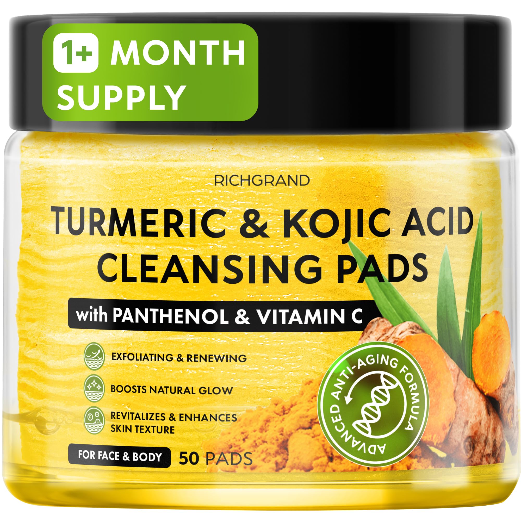 Turmeric Kojic Acid Cleansing Pads for Face - Exfoliating - Product Imagery