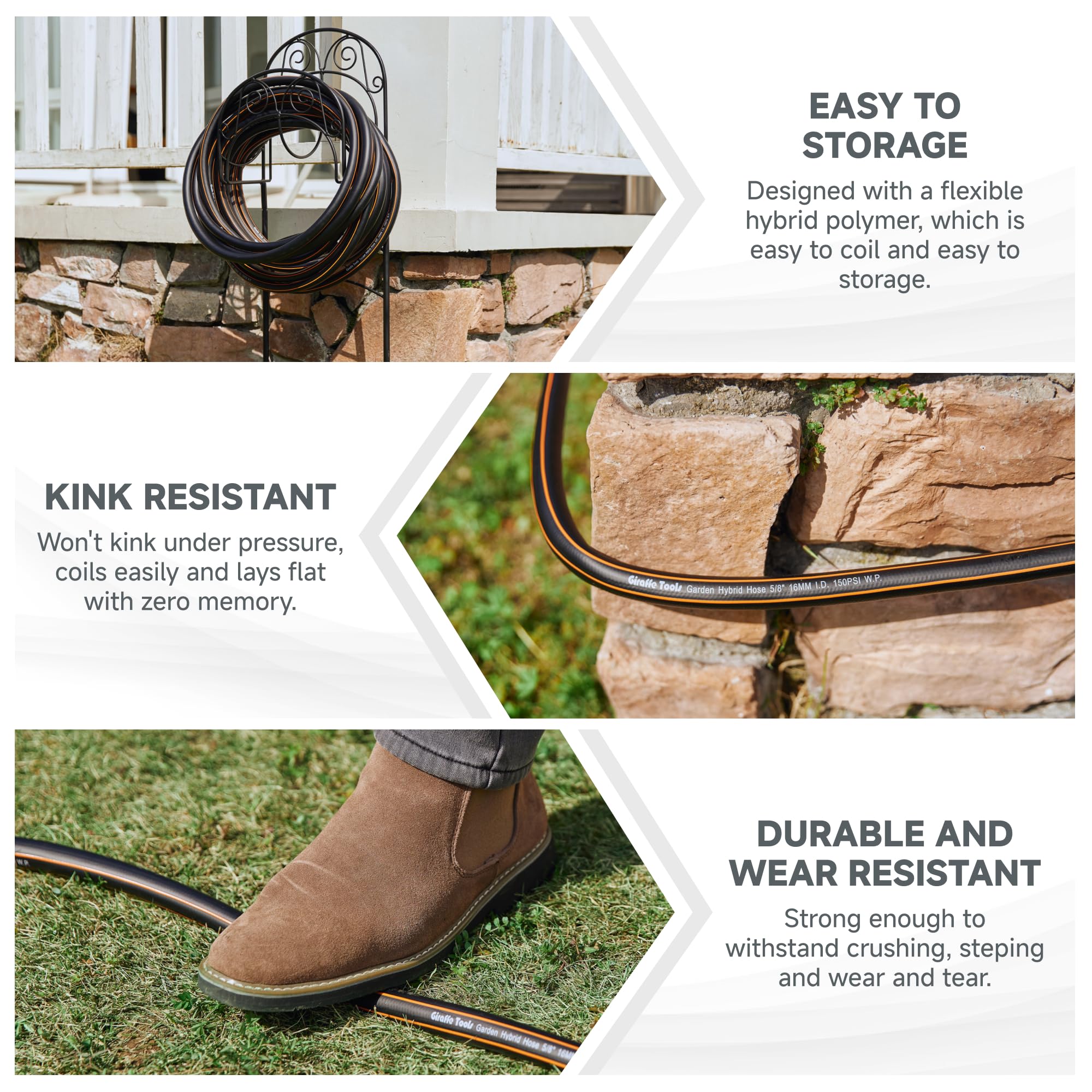 Giraffe Tools Garden Hose 5/8", 100ft Lightweight Hybrid Hose - Giraffe Tools Official Product View 6