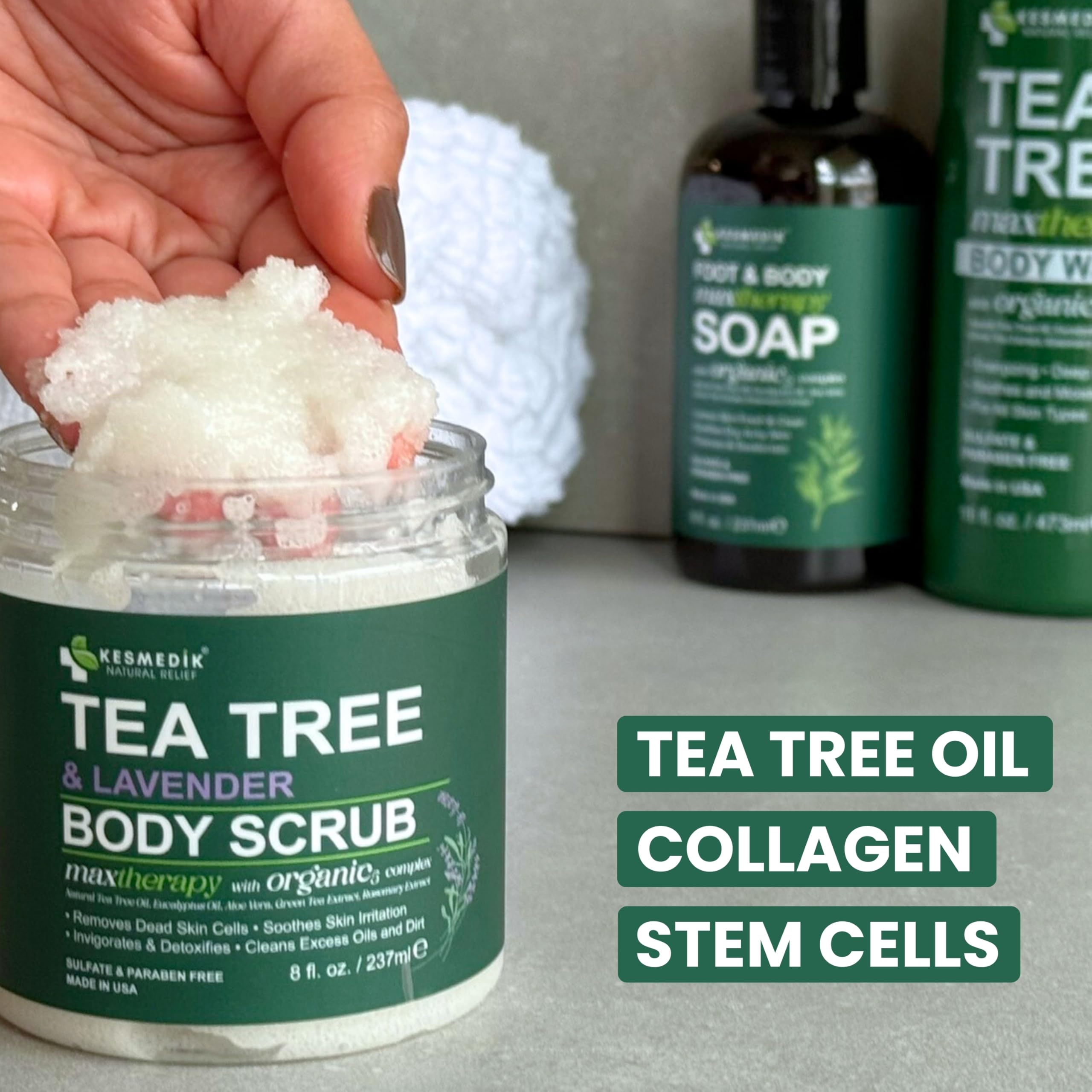 KESMEDIK Tea Tree Oil Foot & Body Scrub with Himalayan Salt & Shea Butter - KESMEDIK Official Product View 6