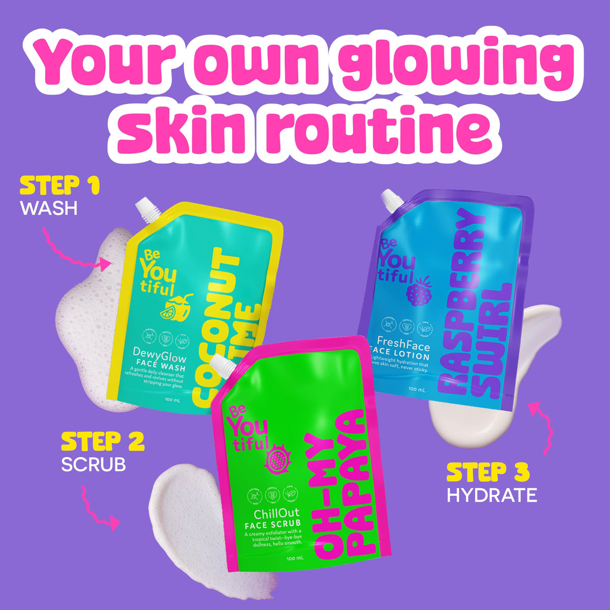 3 Step Teen Skin Care Kit Face Scrub Trendy Squeeze Face - BeYoutiful Official Product Imagery - 5