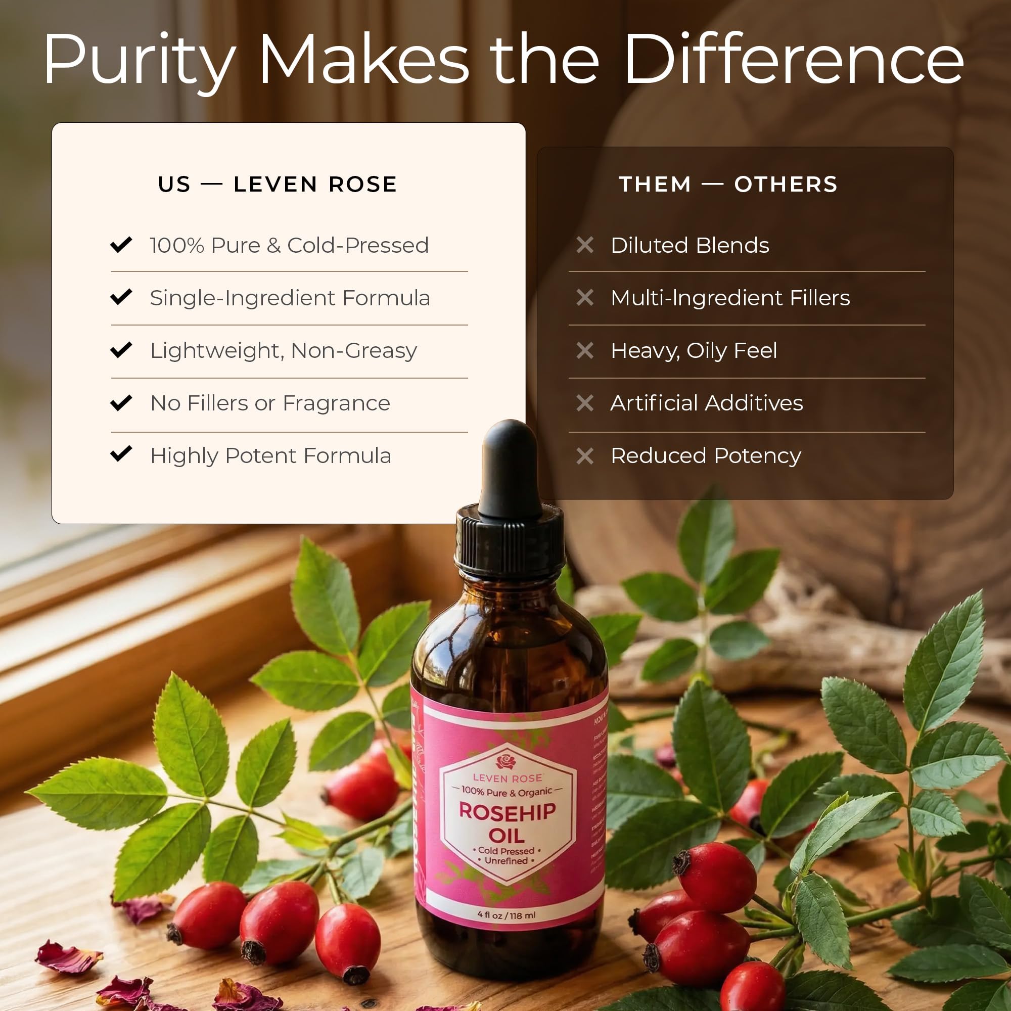 Leven Rose Organic Rosehip Seed Oil, Cold Pressed Rose Hip Oil for Face - Leven Rose Official Product View 9