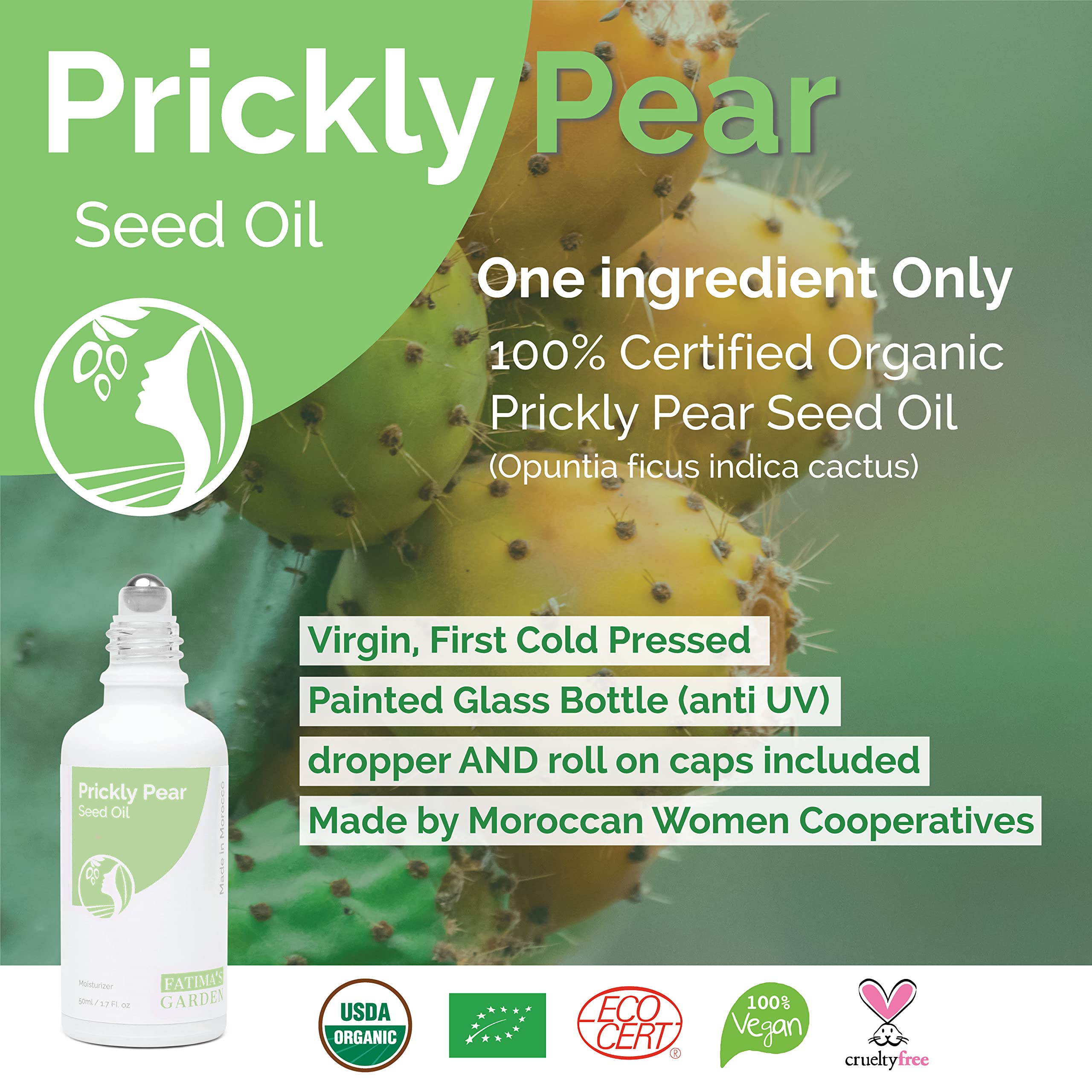Fatima's Garden Prickly Pear Seed Oil - Organic Anti Aging Serum & - Fatima's Garden Official Product View 4