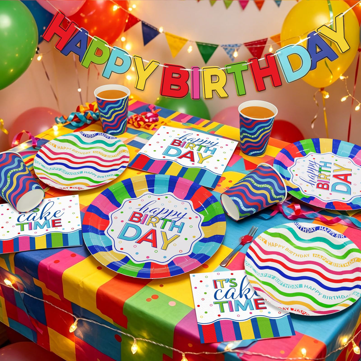 Happy Birthday Party Supplies Colorful Waves Birthday - DYLIVeS Official Imagery - 4