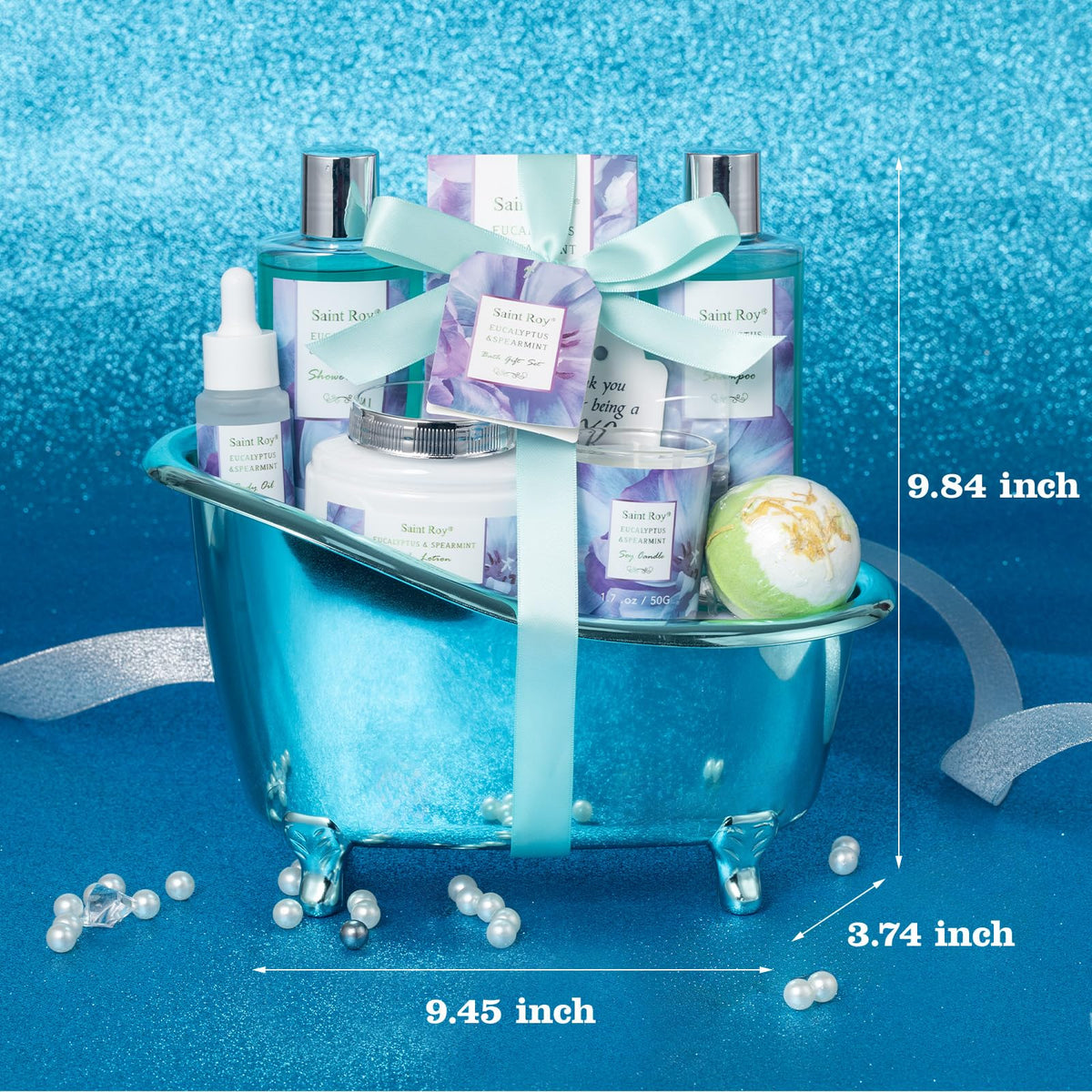 Bath and Body Basket Set EUCALYPTUS Mint Spa Gift Basket for - Saint Roy Official Imagery - 8