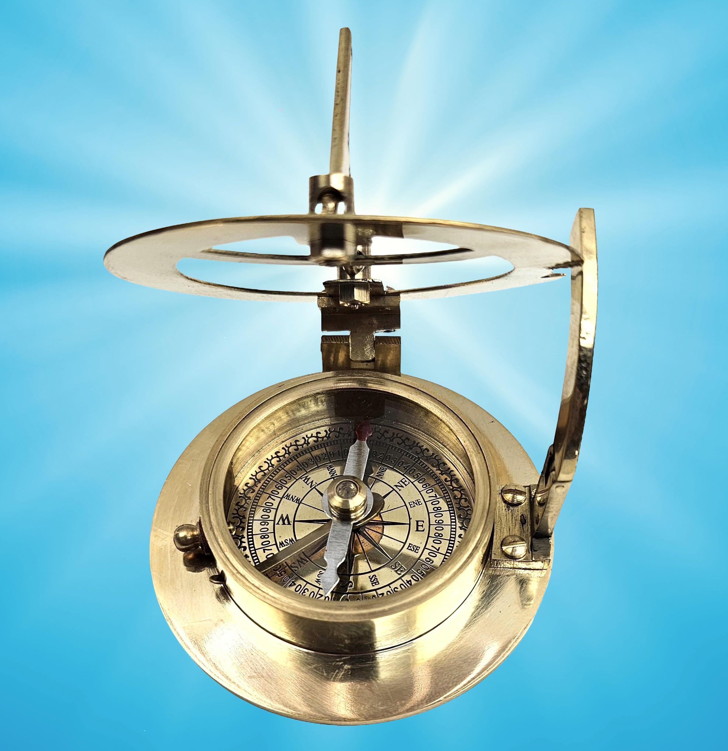 KYNG Antique Brass Sundial Compass Clock Nautical Decor Maritime Pocke - View 6