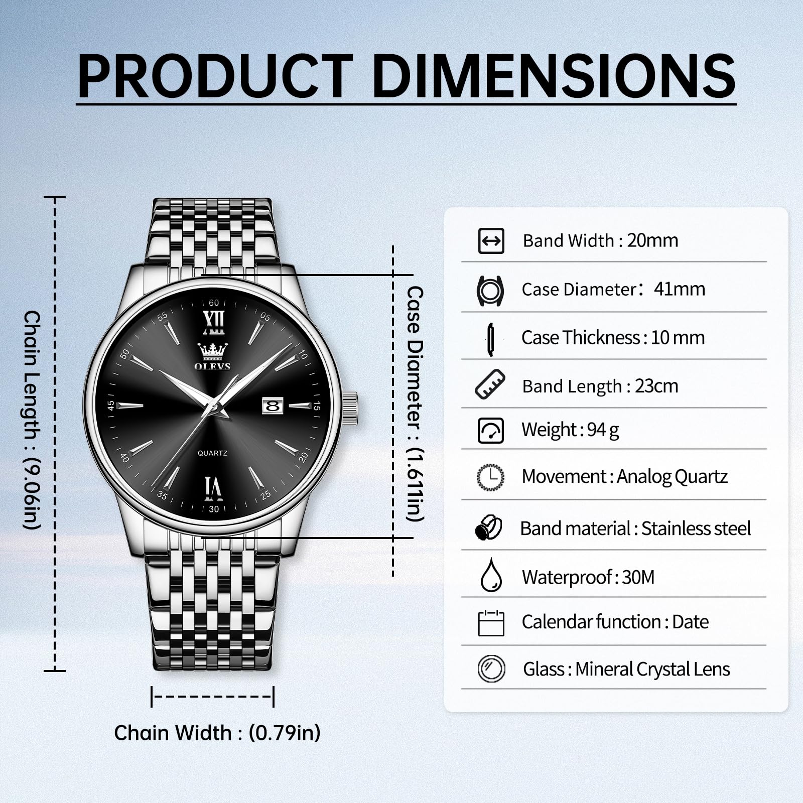 OLEVS Watches for Men Luxury Stainless Steel 30M Waterproof Quartz Dre - View 4