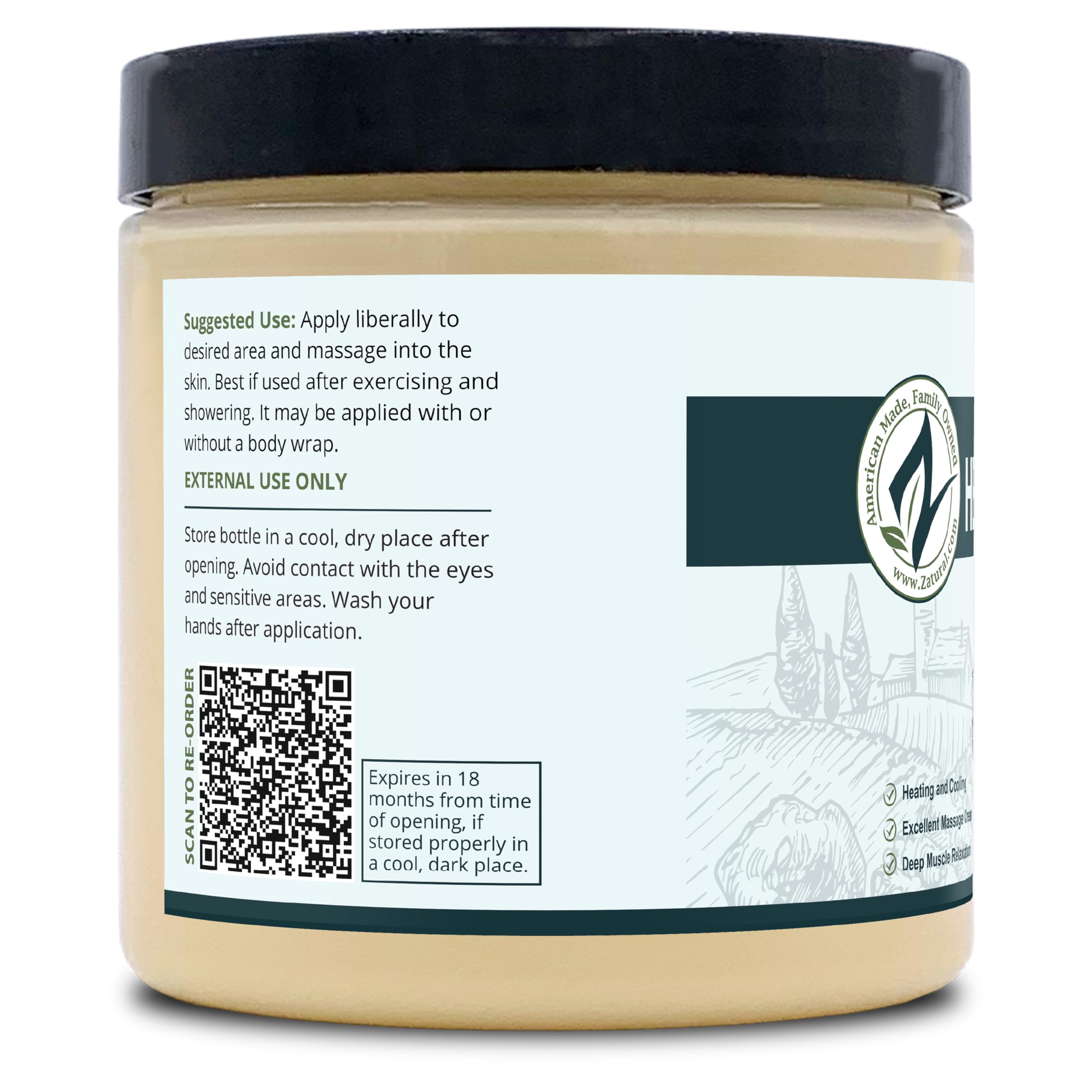 Zatural Hemp Hot Cream – 8oz Massage & Body Wrap Cream