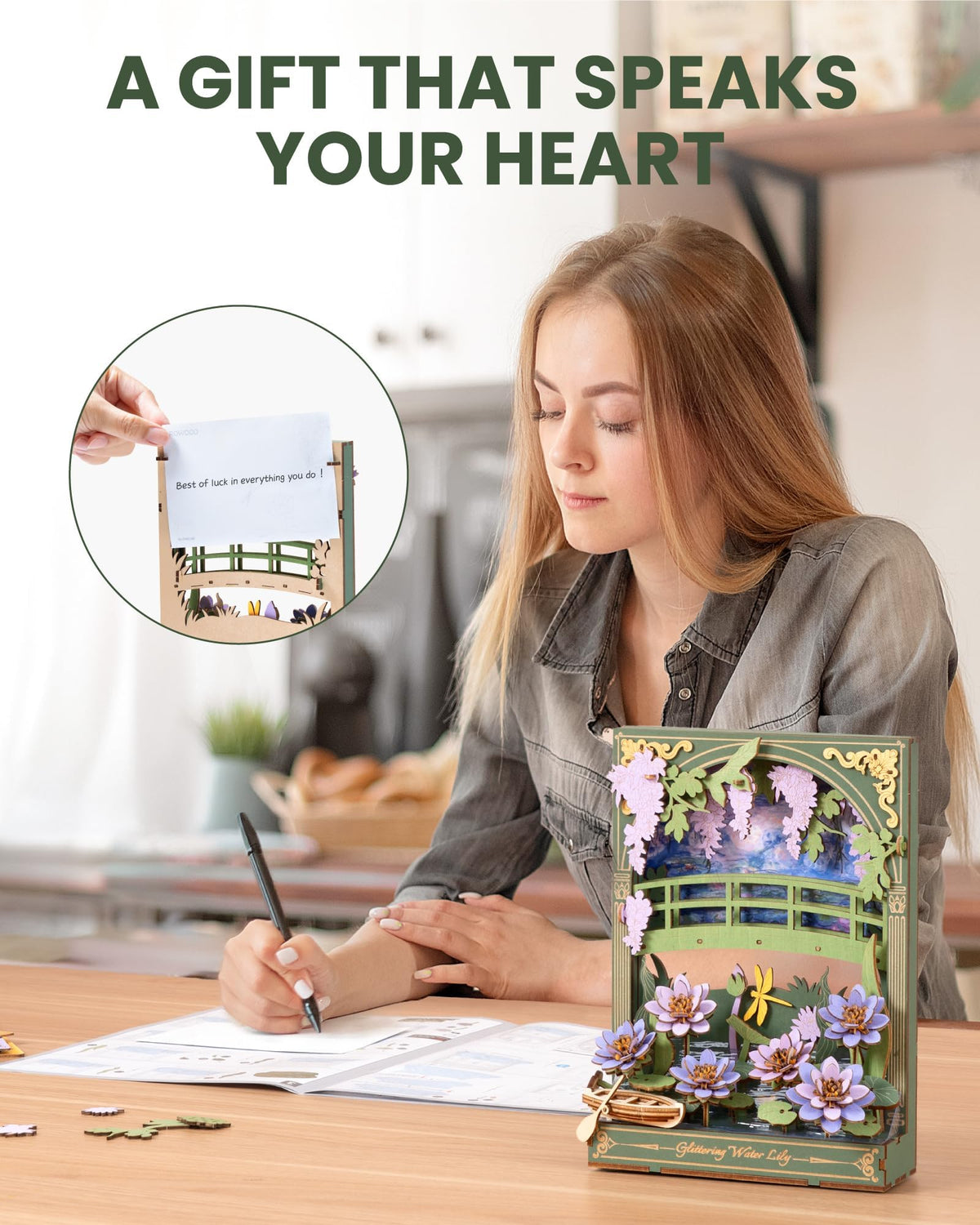 rowood Water Lily 3D Puzzle Building Set with LED DIY Monet - rowood Official Imagery - 6