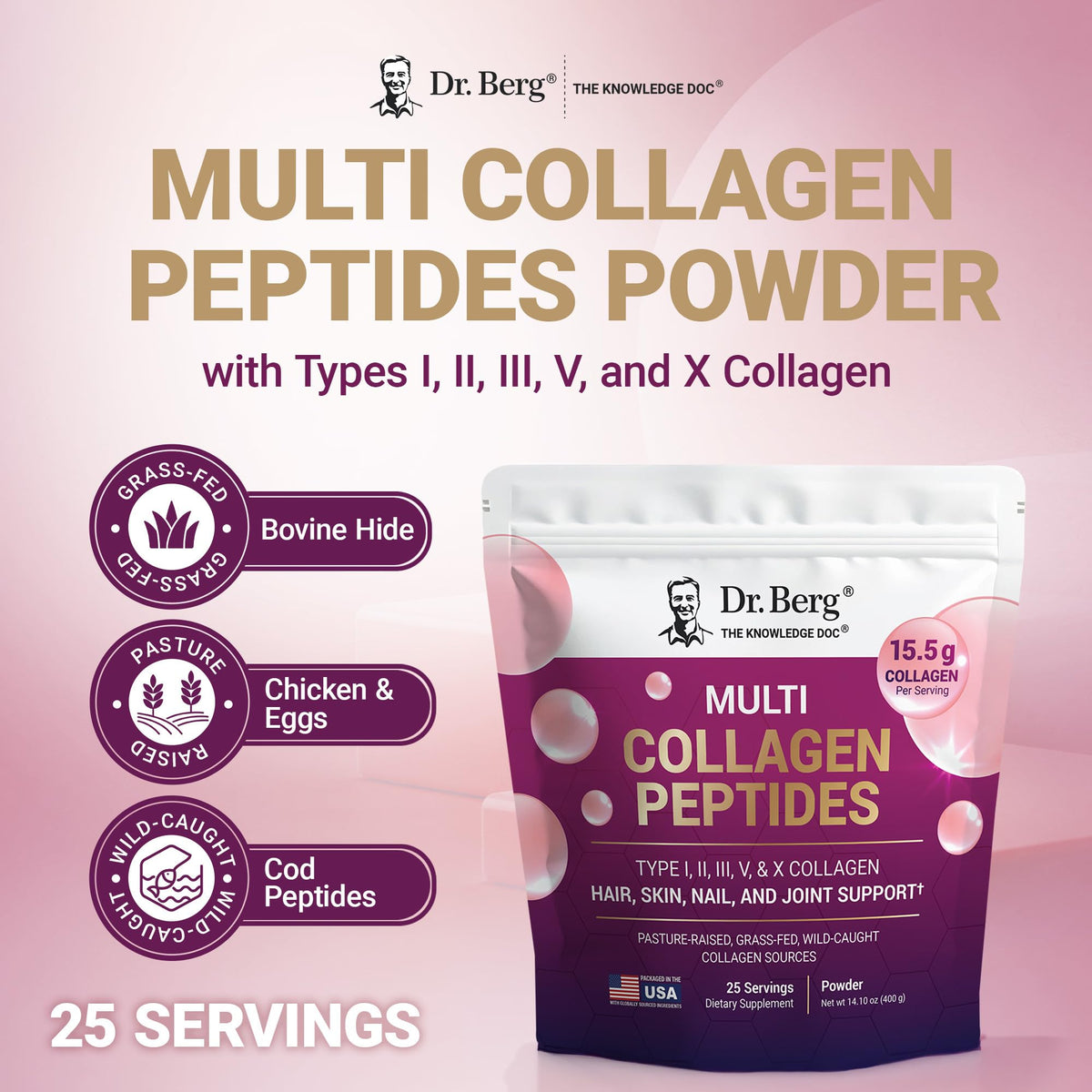 Dr Berg Multi Collagen Peptides Powder Types I II III V X - Dr. Berg Nutritionals Official Imagery - 5