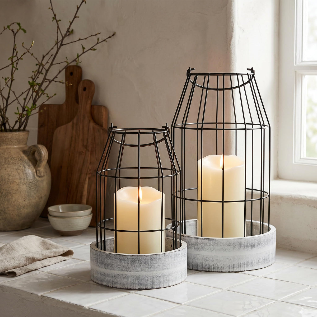 Rustic Farmhouse Lantern Decor Set of 2 - KIBAGA Official Imagery - 5