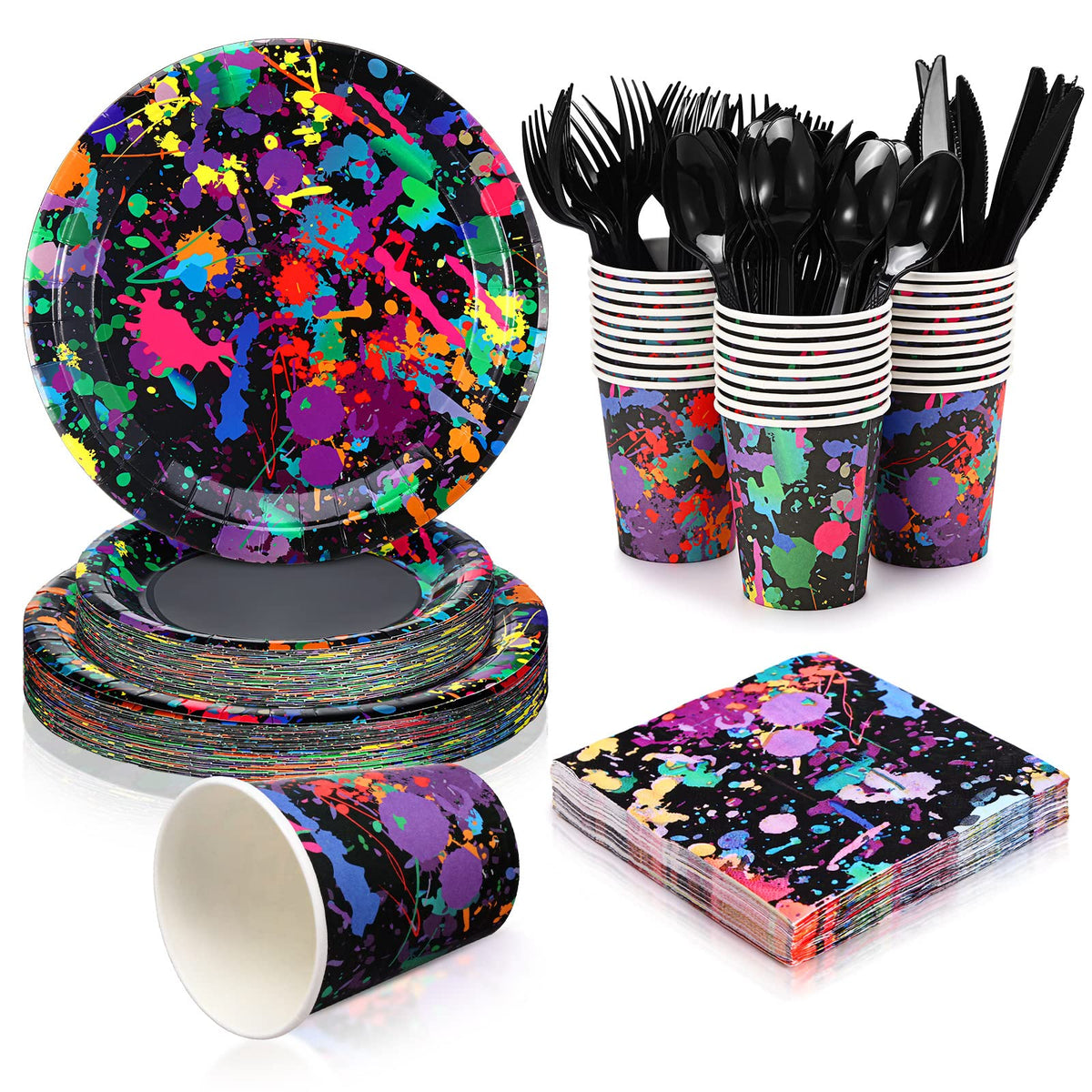 Baderke 252 Pcs Neon Party Supplies Neon Plates Tableware - Baderke Official Imagery - 1
