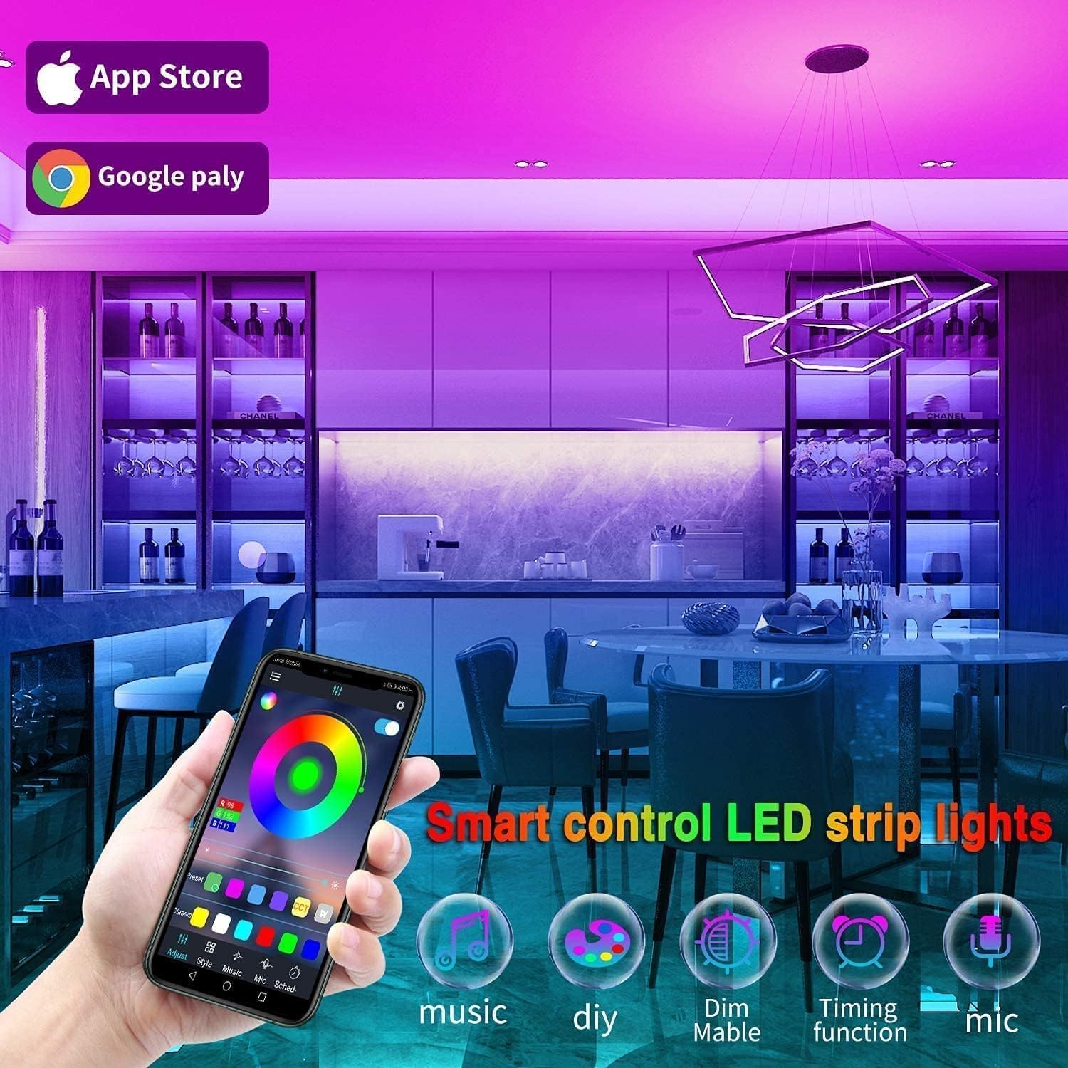 Tenmiro 50ft Led Strip Lights, Smart Led Lights Strip Music Sync - Tenmiro Official Product View 4