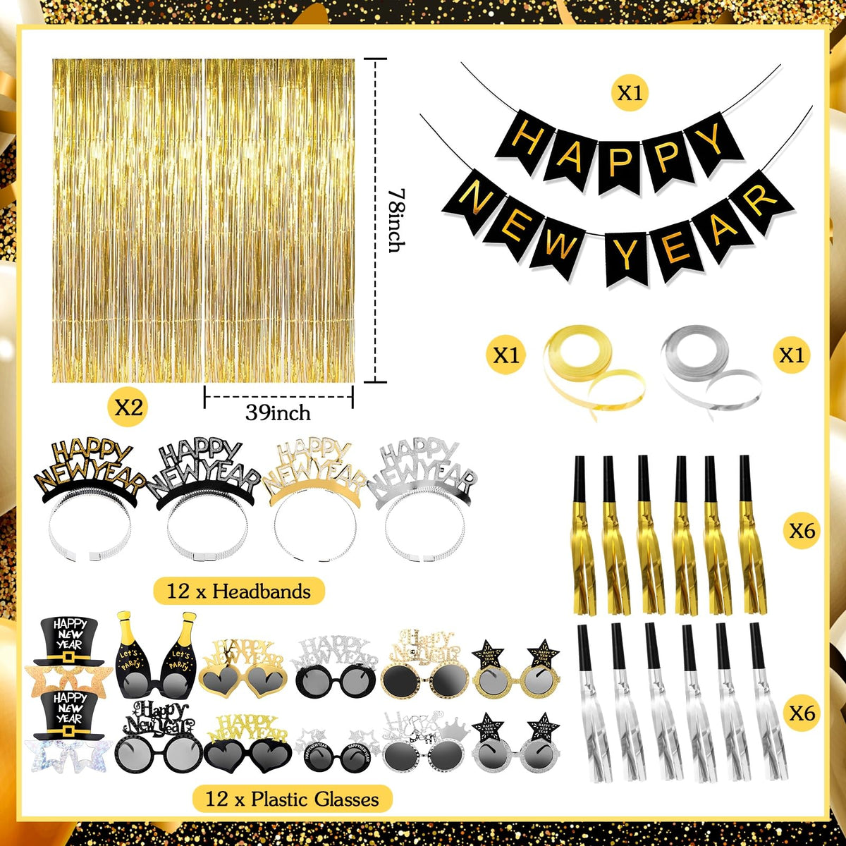 Realspring 91Pcs Happy New Year Party Supplies Plastic New - Realspring Official Imagery - 6