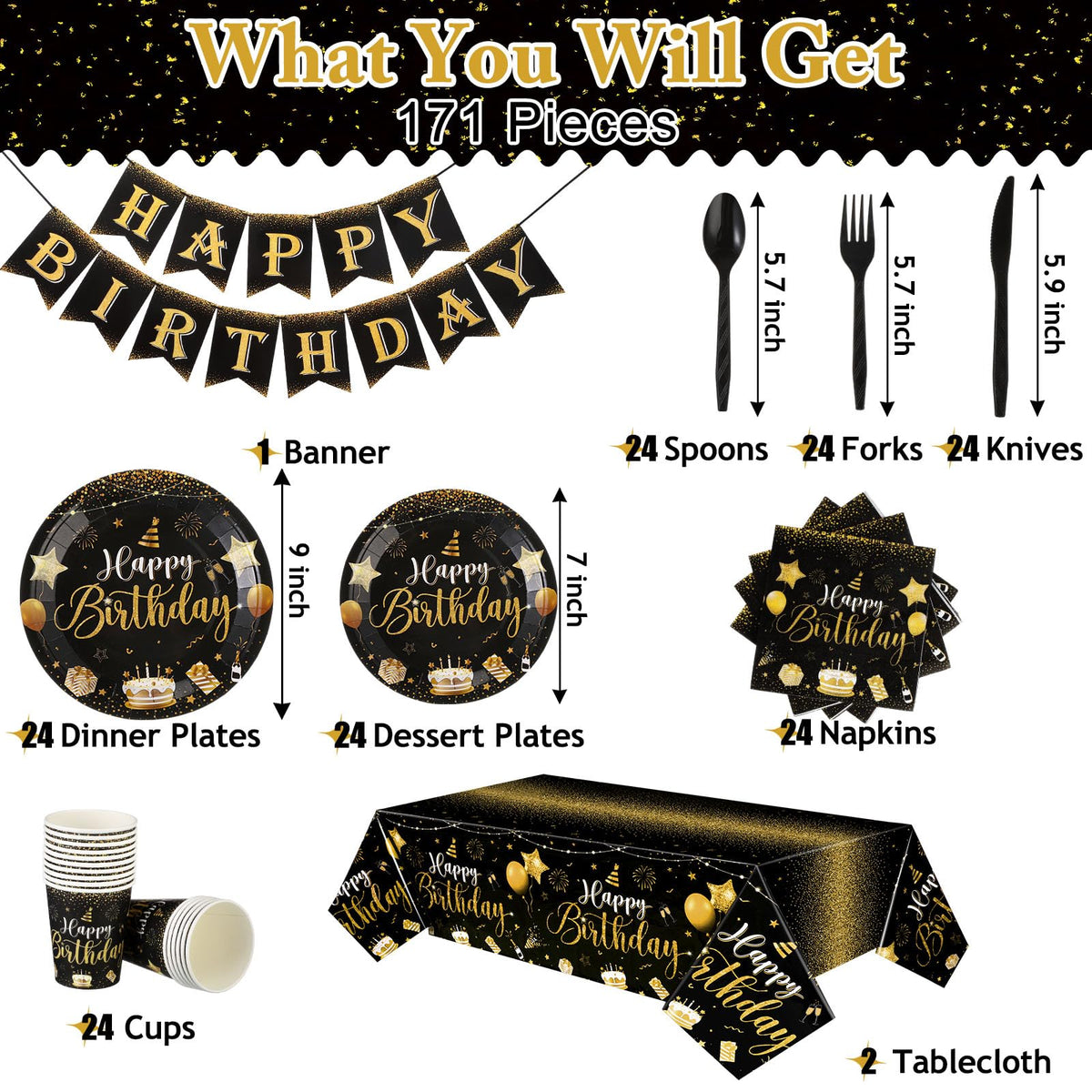Vesici 171 Pcs Happy Birthday Party Supplies 24 Set Table - Vesici Official Imagery - 4