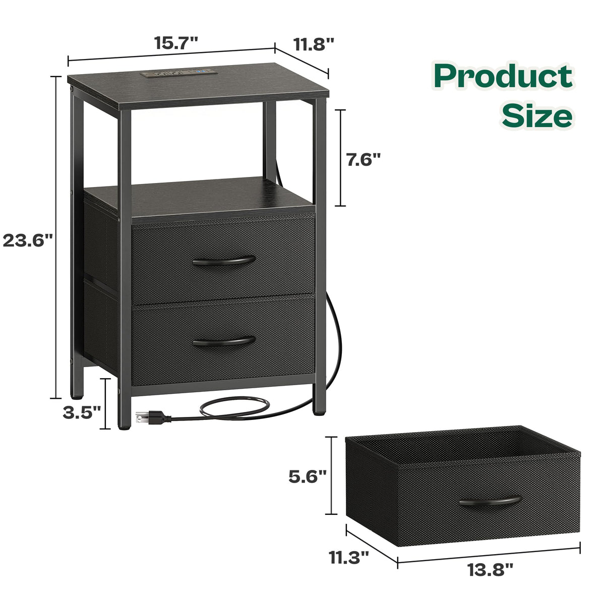 Huuger Night Stand with Charger Station and LED Lights 2 - Huuger Official Imagery - 4