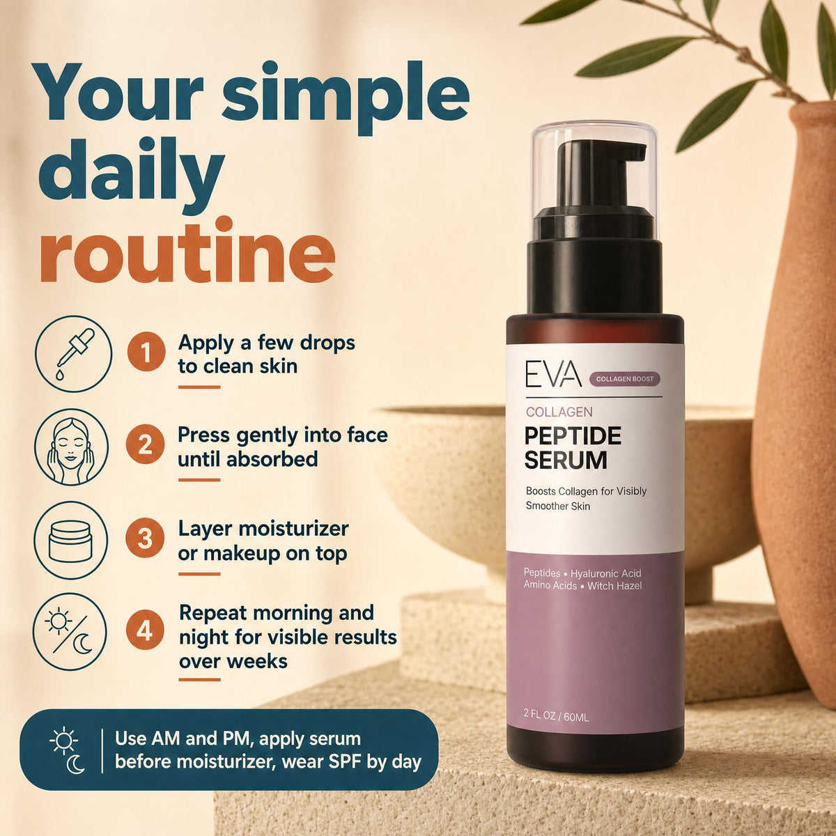 Eva Naturals Multi Peptide Face Serum Firm Hyaluronic Acid 2 - Eva Naturals Official Imagery - 8