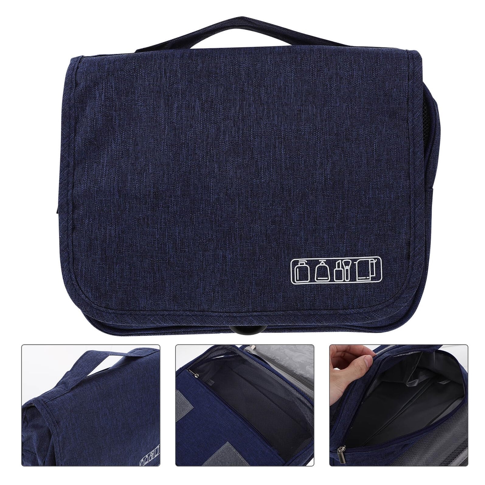 WOFASHPURET Travel Toiletry Bag for Women, Foldable Waterproof Makeup Organizer Pouch, Portable Cosmetic Storage Bag for Travel and Bathroom Use, Matte Navy
