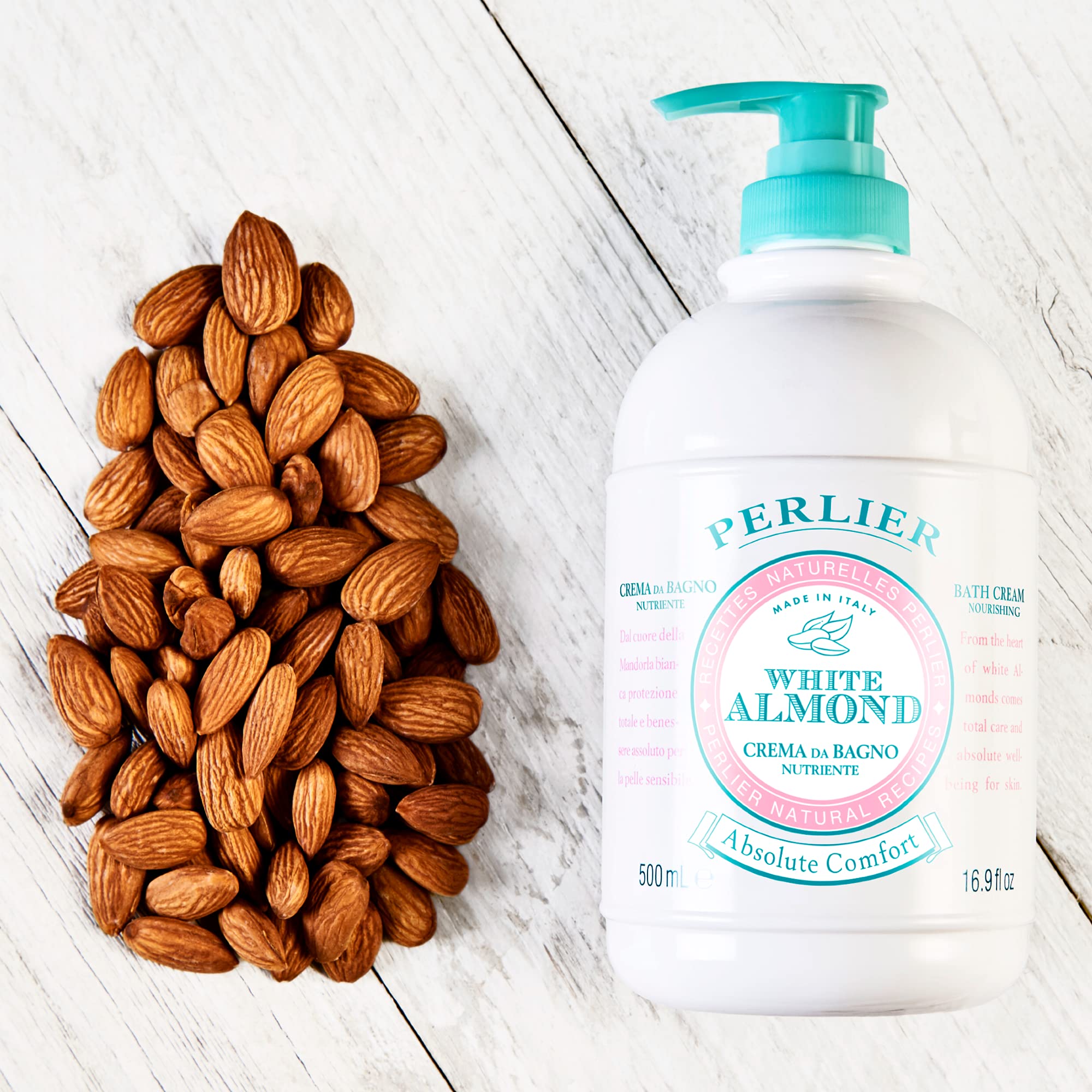 Perlier White Almond Shower & Bath Cream - Nourishing & Soothing Luxury Bath Cream Made with Almond Oil for Deep Moisturization and Hydration (16.9 Fluid Oz.)