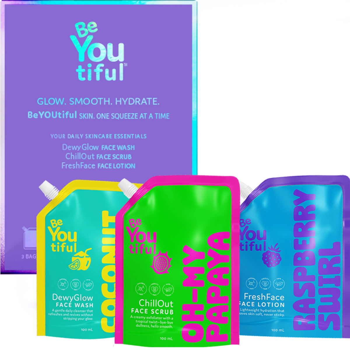 3 Step Teen Skin Care Kit Face Scrub Trendy Squeeze Face - BeYoutiful Official Product Imagery - 1
