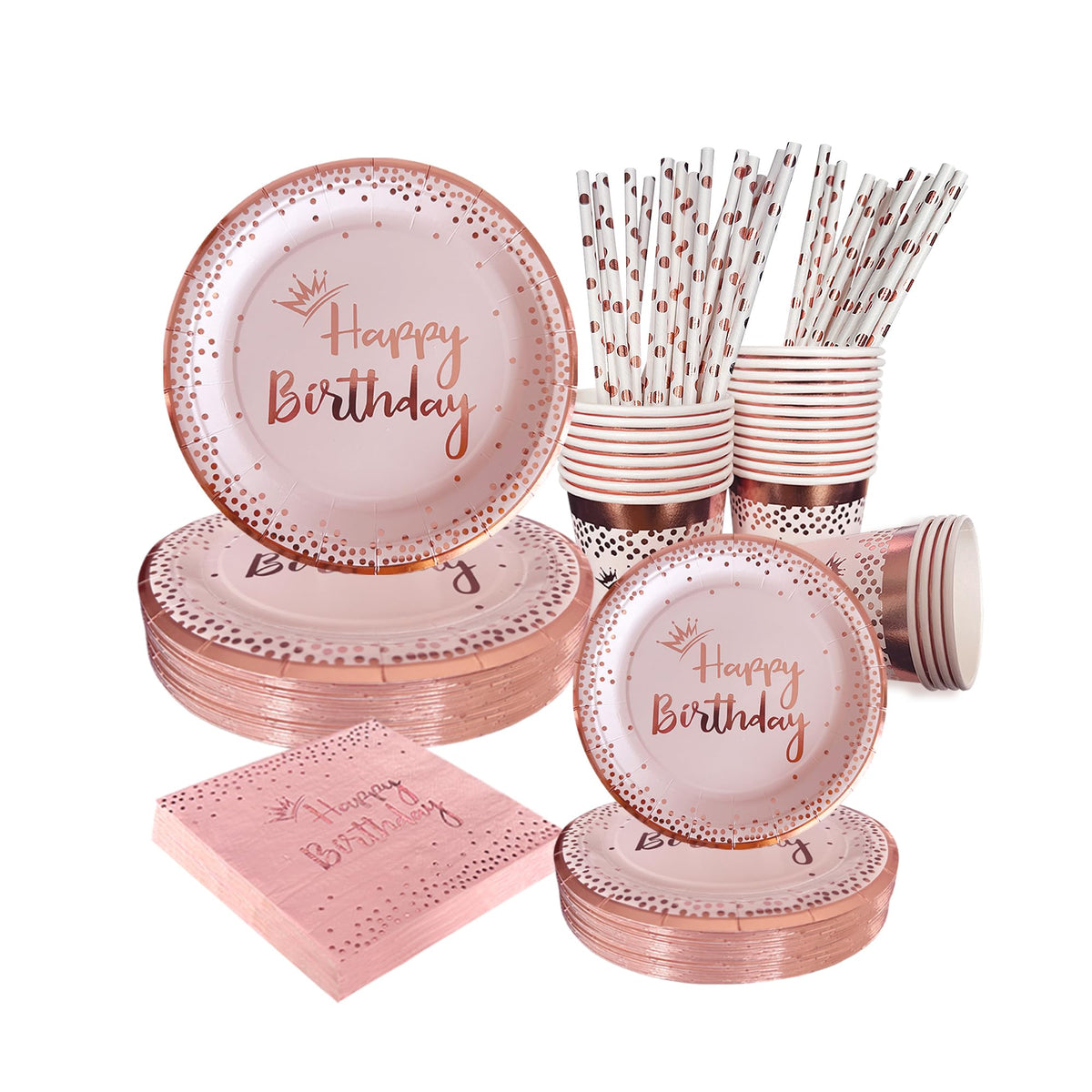 100 Pieces Pink Rose Gold Birthday Decorations Supplies Rose - Jouwaiwe Official Imagery - 2