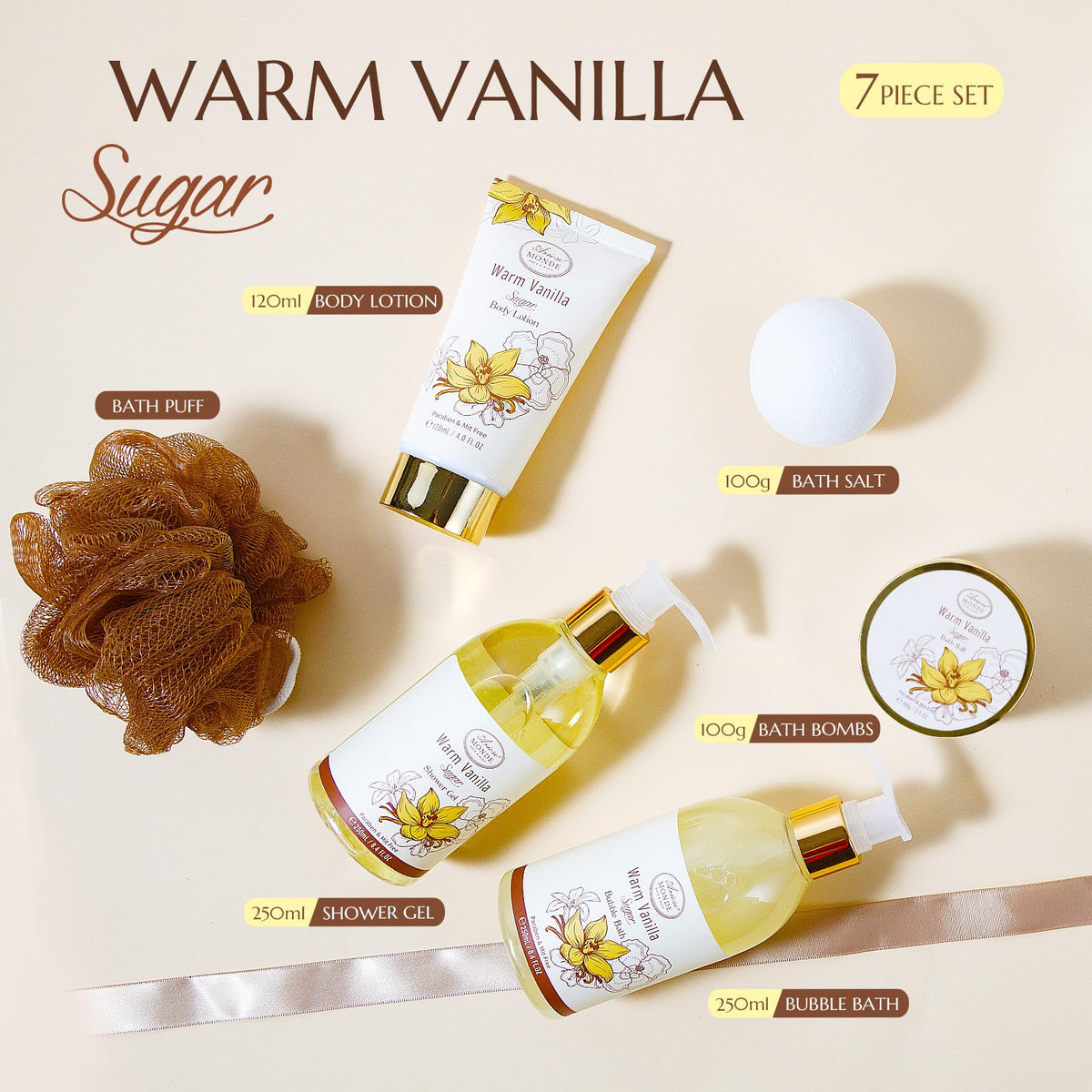 Bath and Body Warm Vanilla Sugar Gift Set 7pcs Gift Basket - ArioseMonde Official Imagery - 4