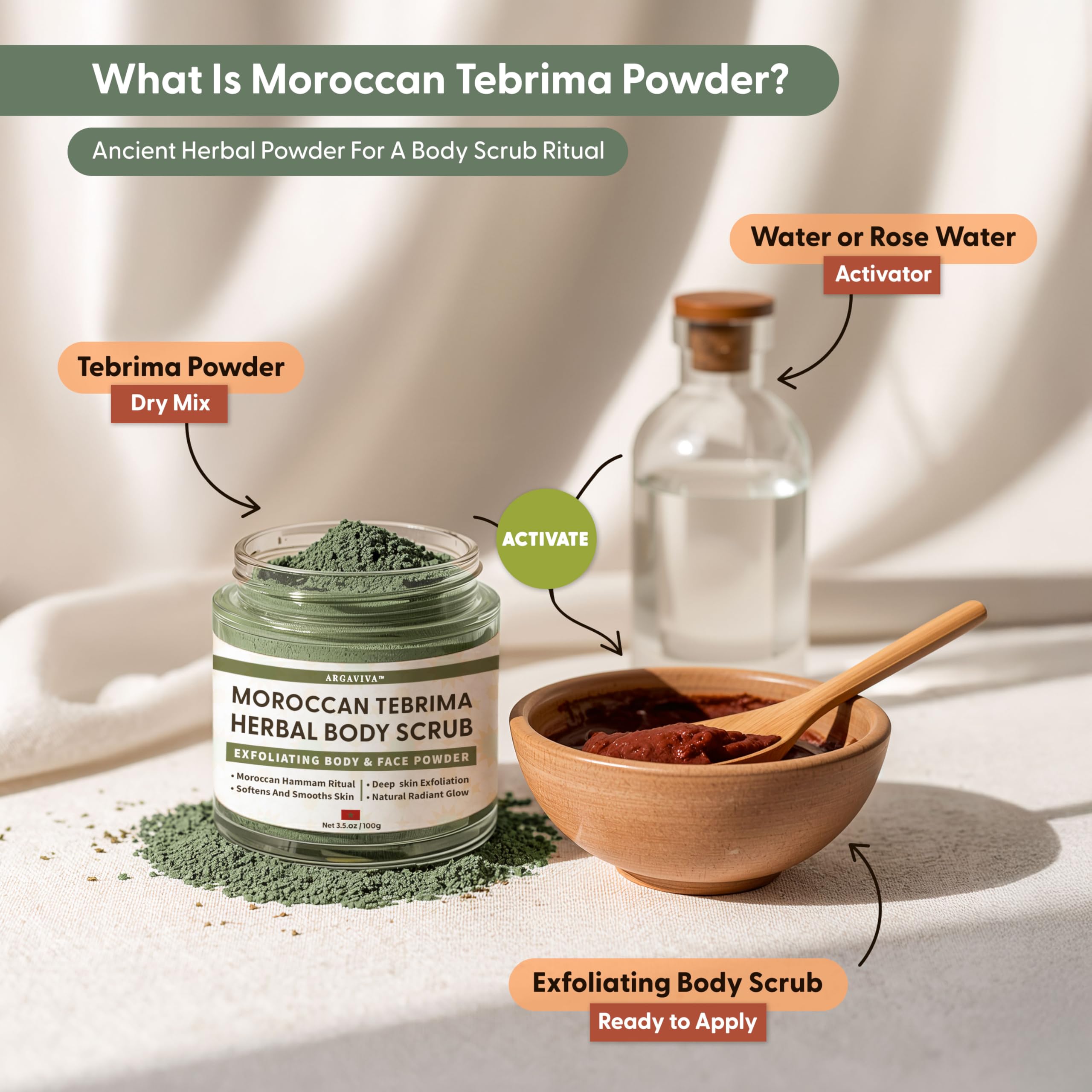Argaviva Moroccan Tebrima Herbal Exfoliating Body Scrub Powder - Natural Body - Argaviva Official Product View 3