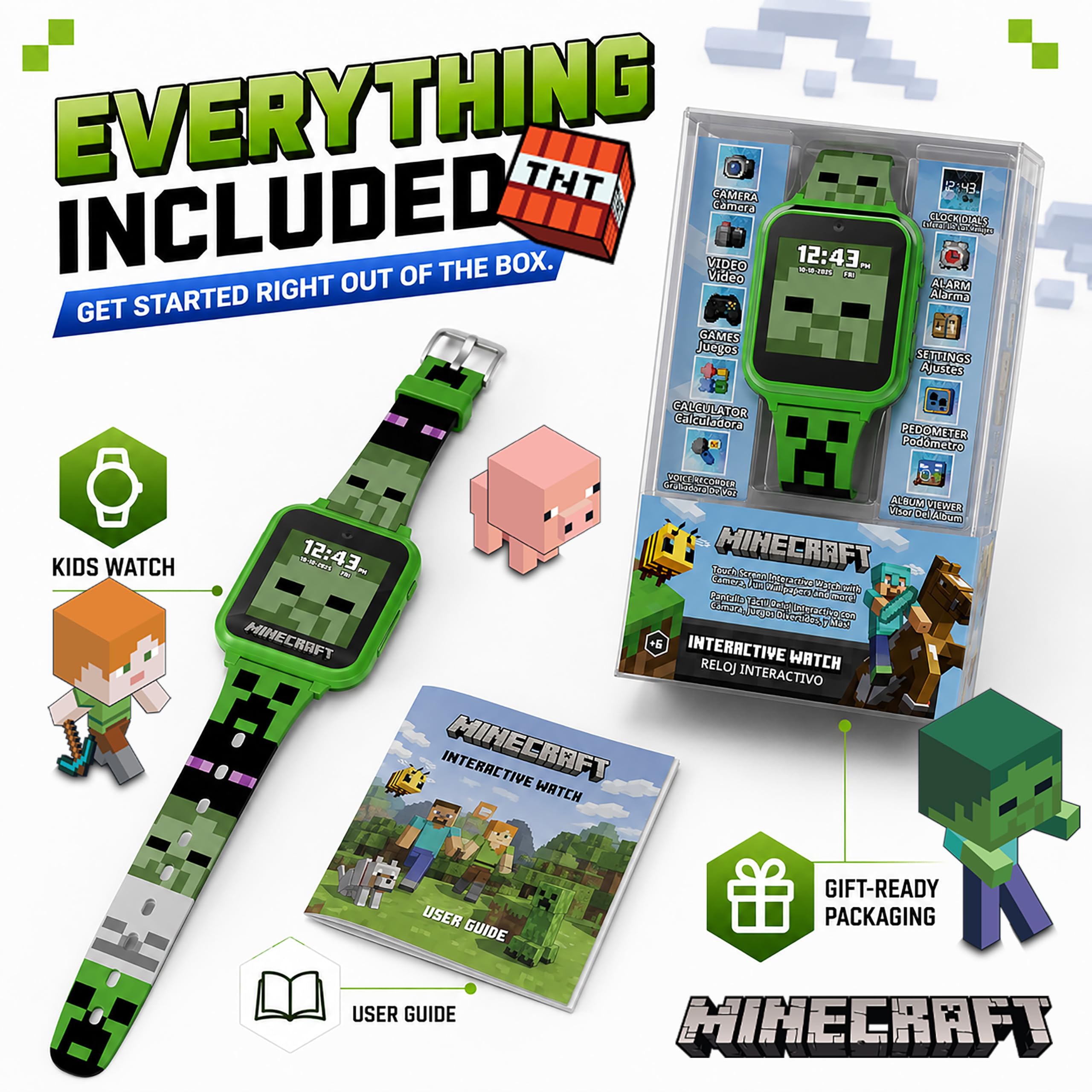 Accutime Minecraft Kids Smartwatch - Interactive LED Screen Watch with - View 7