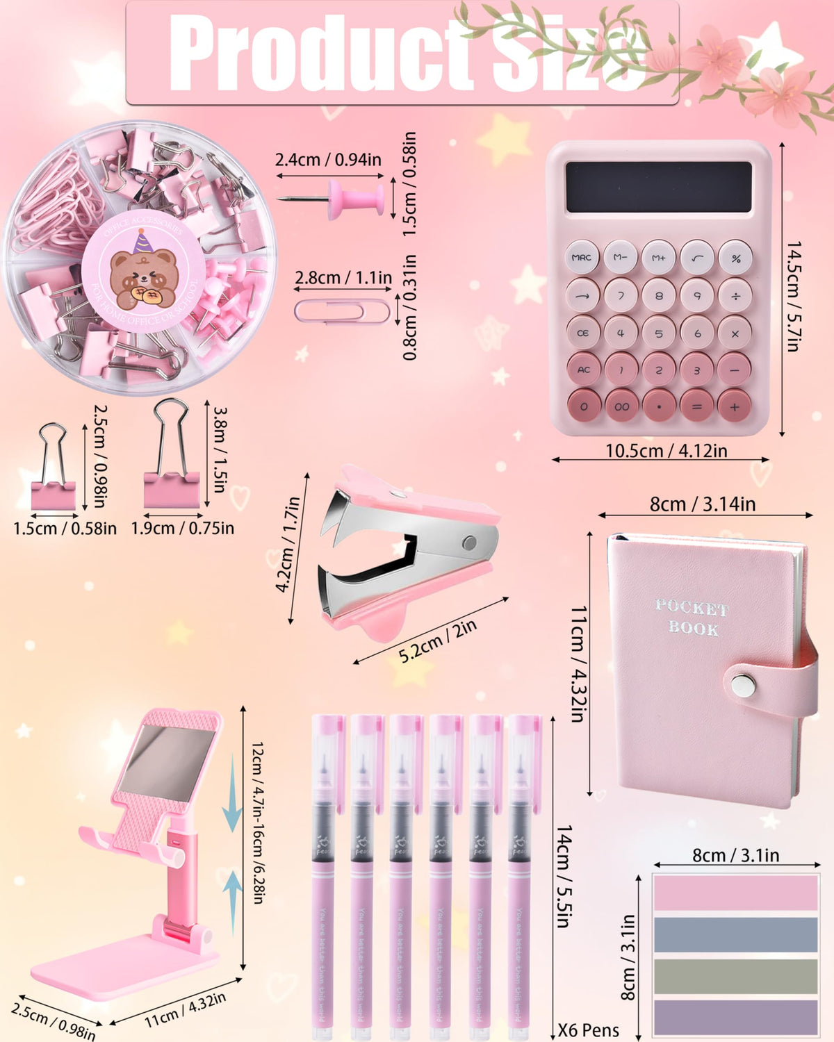 Pink Desk Accessories 21 Piece Office Supplies Gift Set for - LXEVIHK Official Imagery - 8