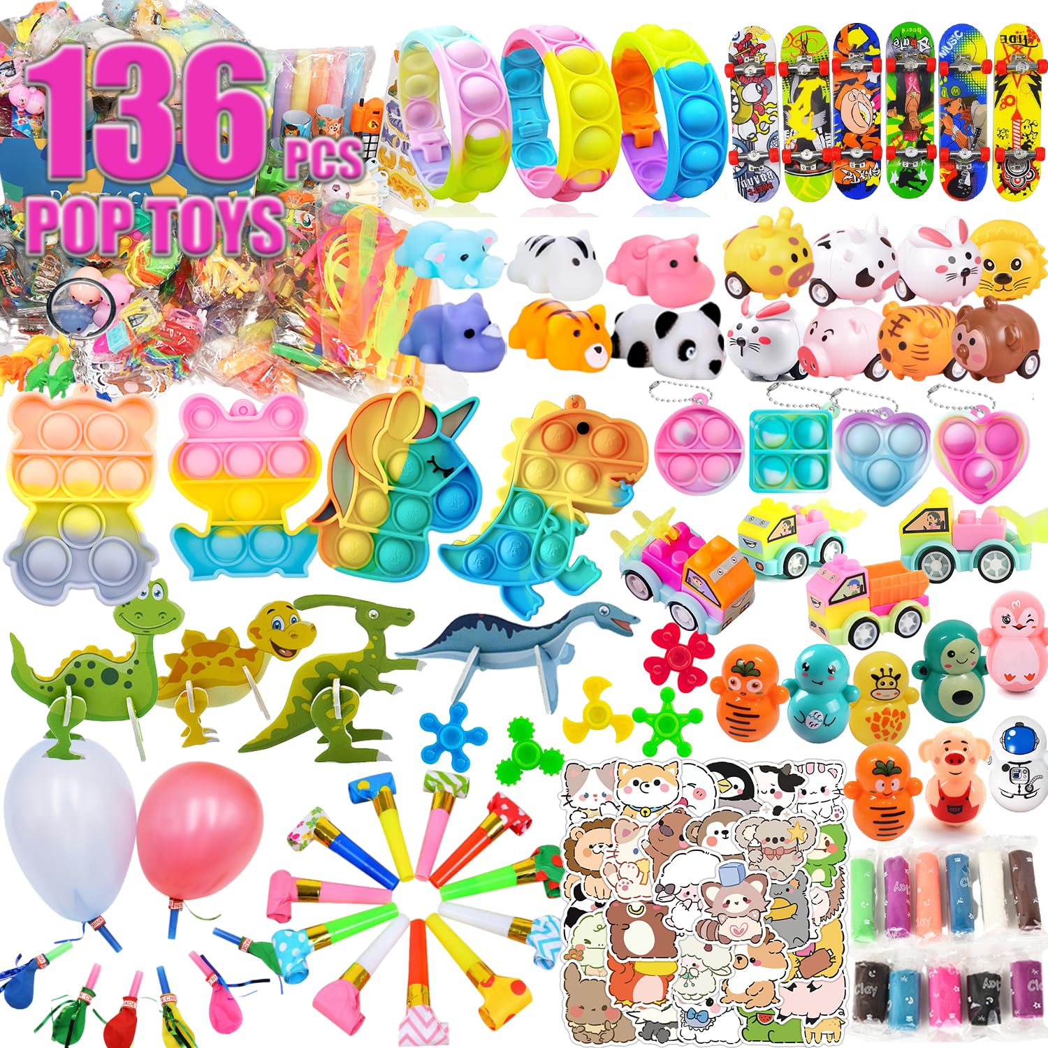 136 Pcs Pop Premium Party Favors Toys for 4-10 Ages Kids - Product Imagery