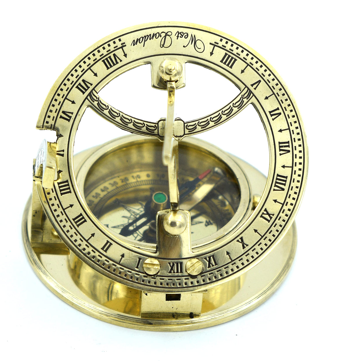 SARA NAUTICAL Antique Brass Sundial Compass Sundial Clock in - SARA NAUTICAL Official Imagery - 3