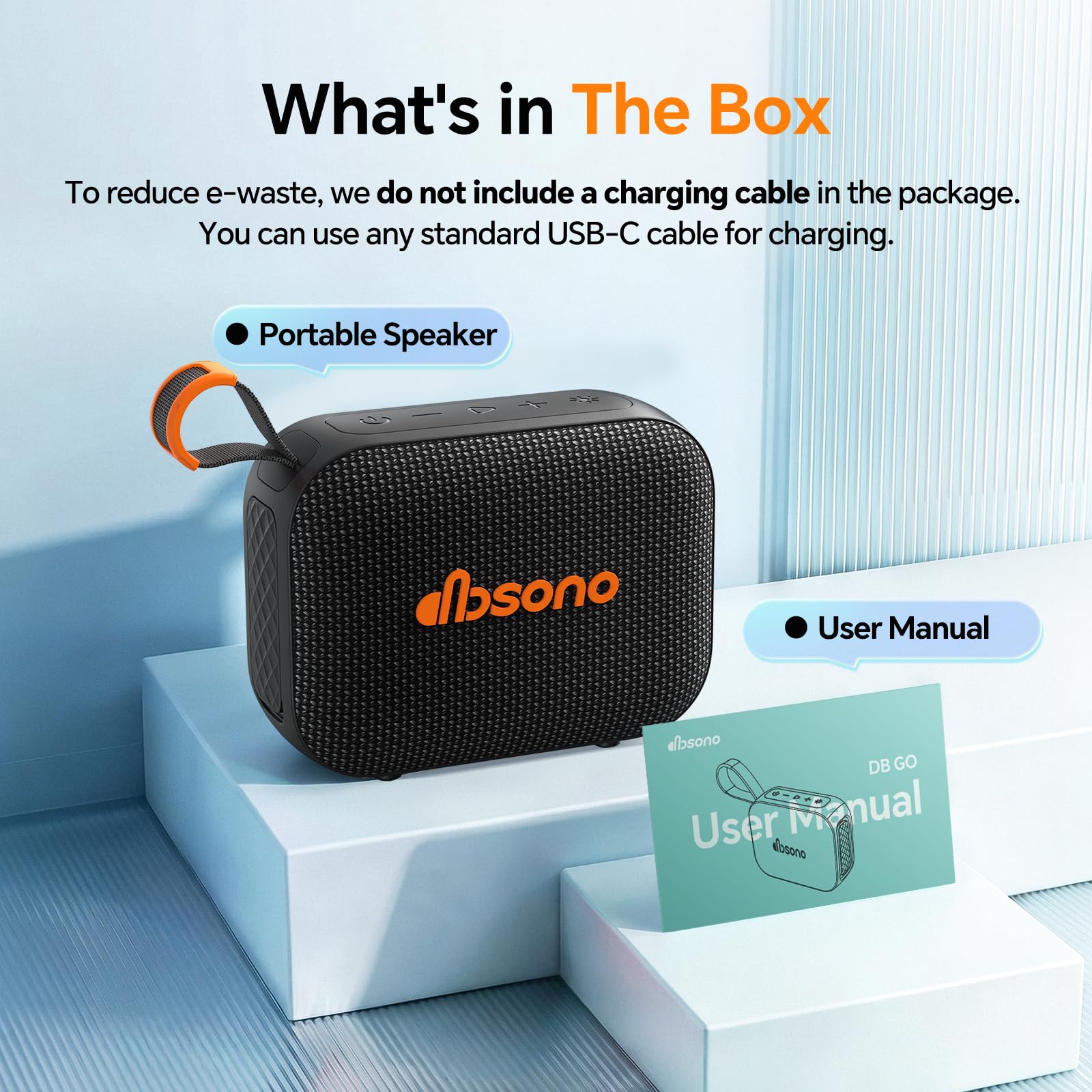 dbsono Portable Bluetooth Speaker Line-in Support: IPX5 Waterproof, Bl - View 8