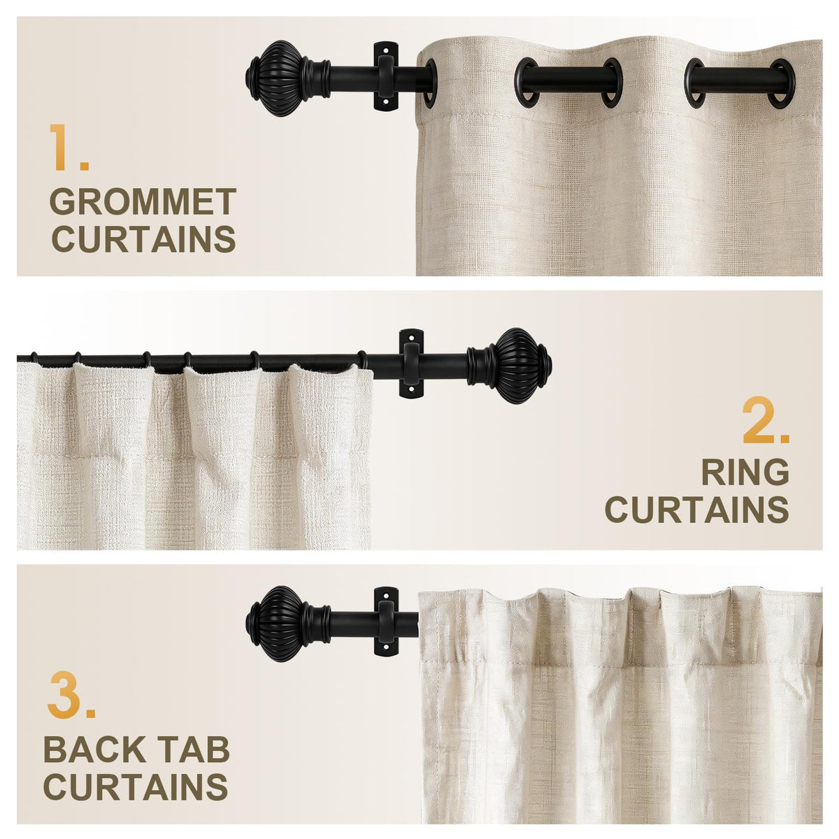 1 Inch Diameter Adjustable Splicing Black Curtain Rods with - DOJUWIN Official Imagery - 5