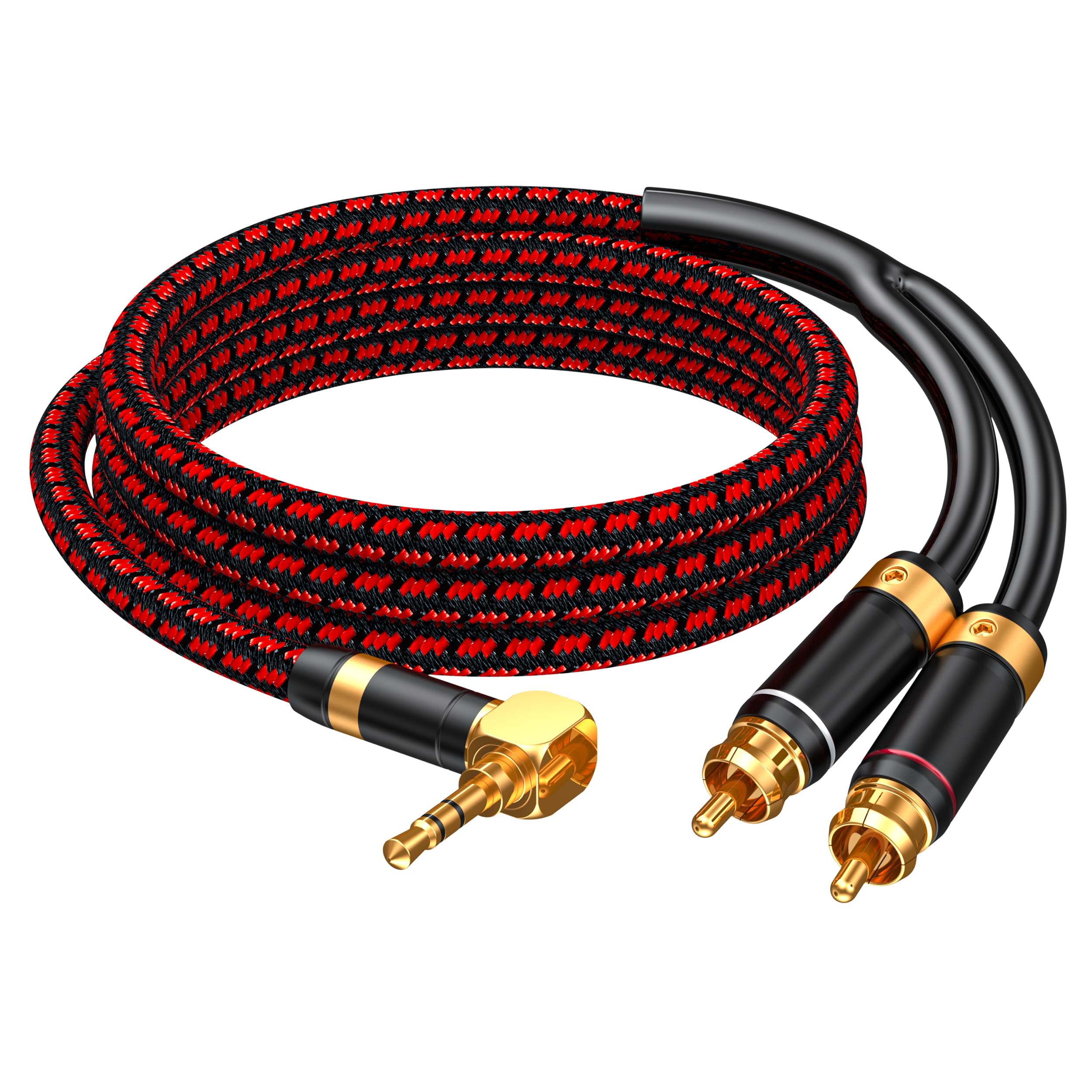 Primeda 3.5mm to 2 RCA Audiophile Audio Cable Stereo Braided Gold by Primeda - Angle View 2