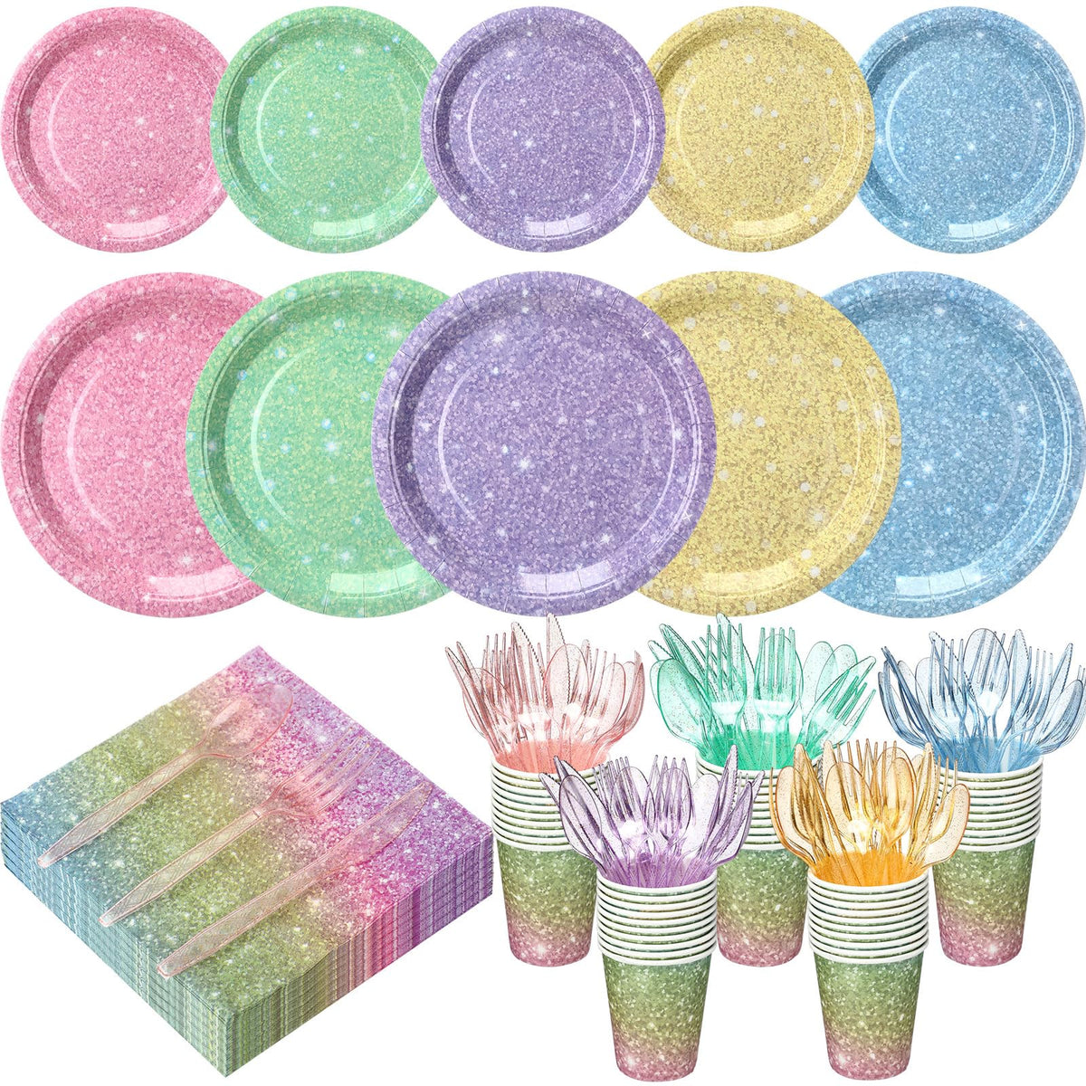 Hushee 175 Pcs 25 Guests Pastel Rainbow Paper Party Plates - Hushee Official Imagery - 1