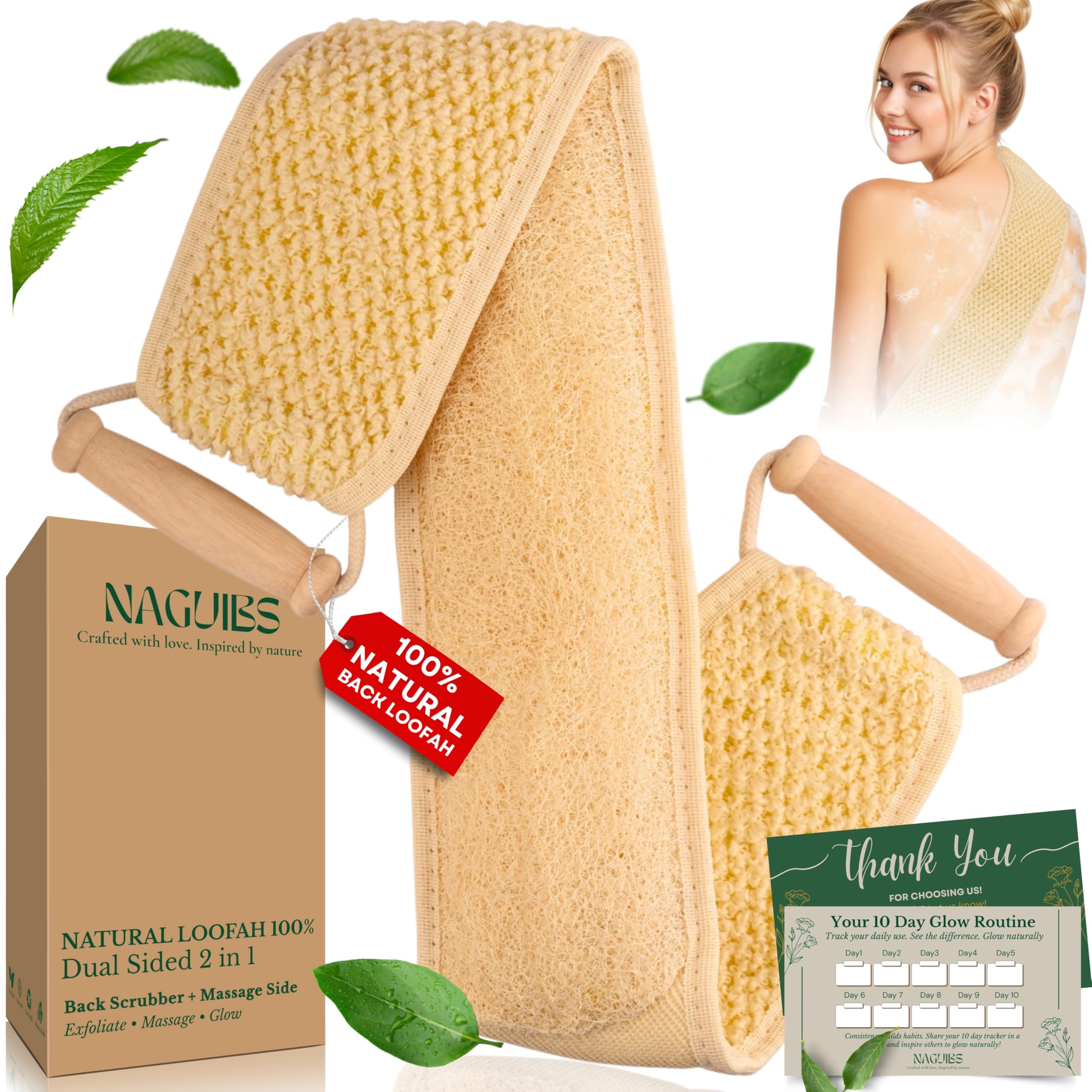 NAGUIBS Premium Egyptian 100% Natural loofah with Handle Back Scrubber for - NAGUIBS Official Product View 1