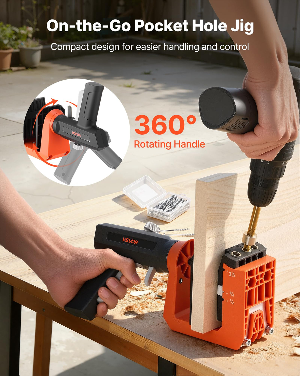 VEVOR Pocket Hole Jig Kit 1 2 3 4 1 1 2 Adjustable 360 - VEVOR Official Imagery - 6