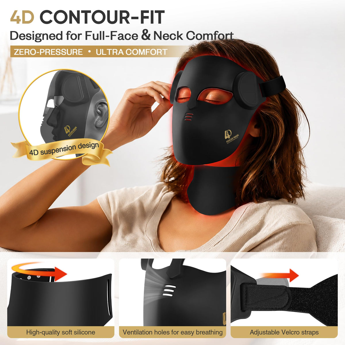 4D Contour Fit LED Light Therapy Mask for Face Neck Red - LuxRenew Official Imagery - 5