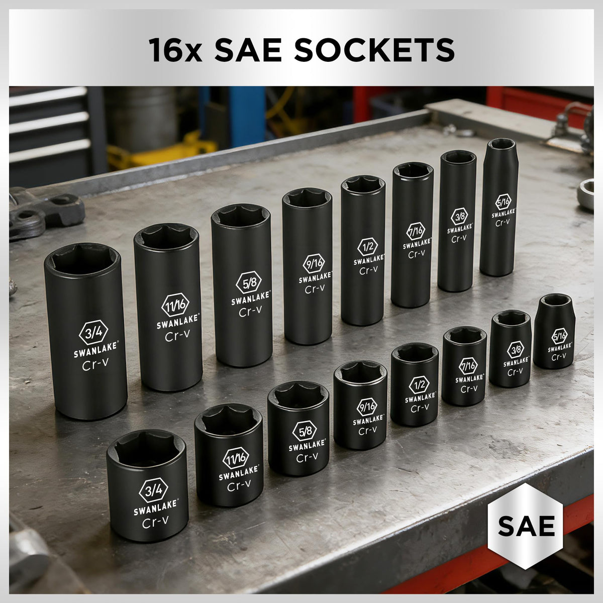 SWANLAKE 3 8 Drive Impact Socket Set 50 Piece Standard SAE - SWANLAKE GARDEN TOOLS Official Imagery - 3