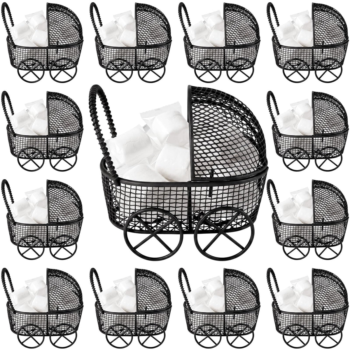 12 Pcs Baby Shower Mini Carriage Decoration Black Metal - Threehoney Official Imagery - 1
