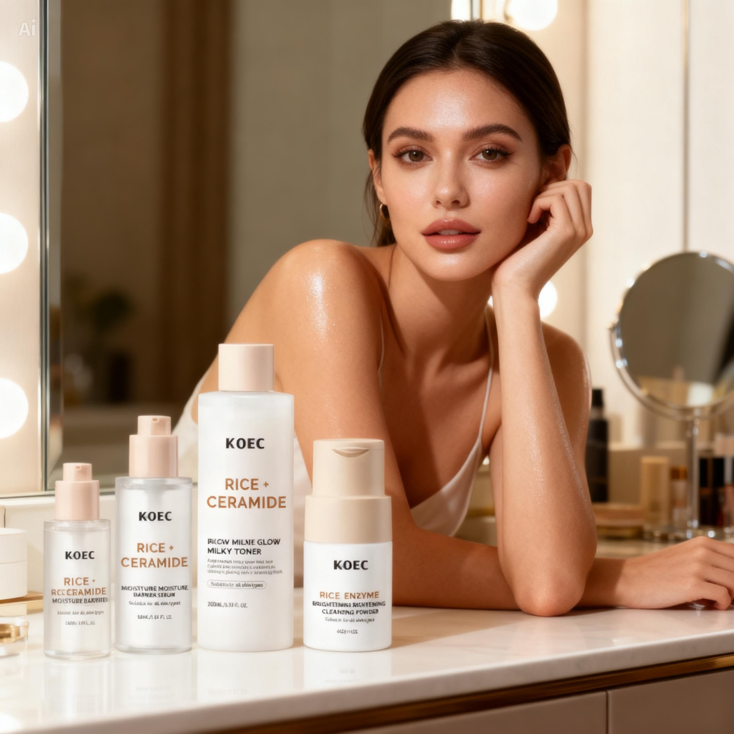 Rice Korean Skincare Set, 4-Step Routine with Face Wash, Toner - BEAUTIVANA