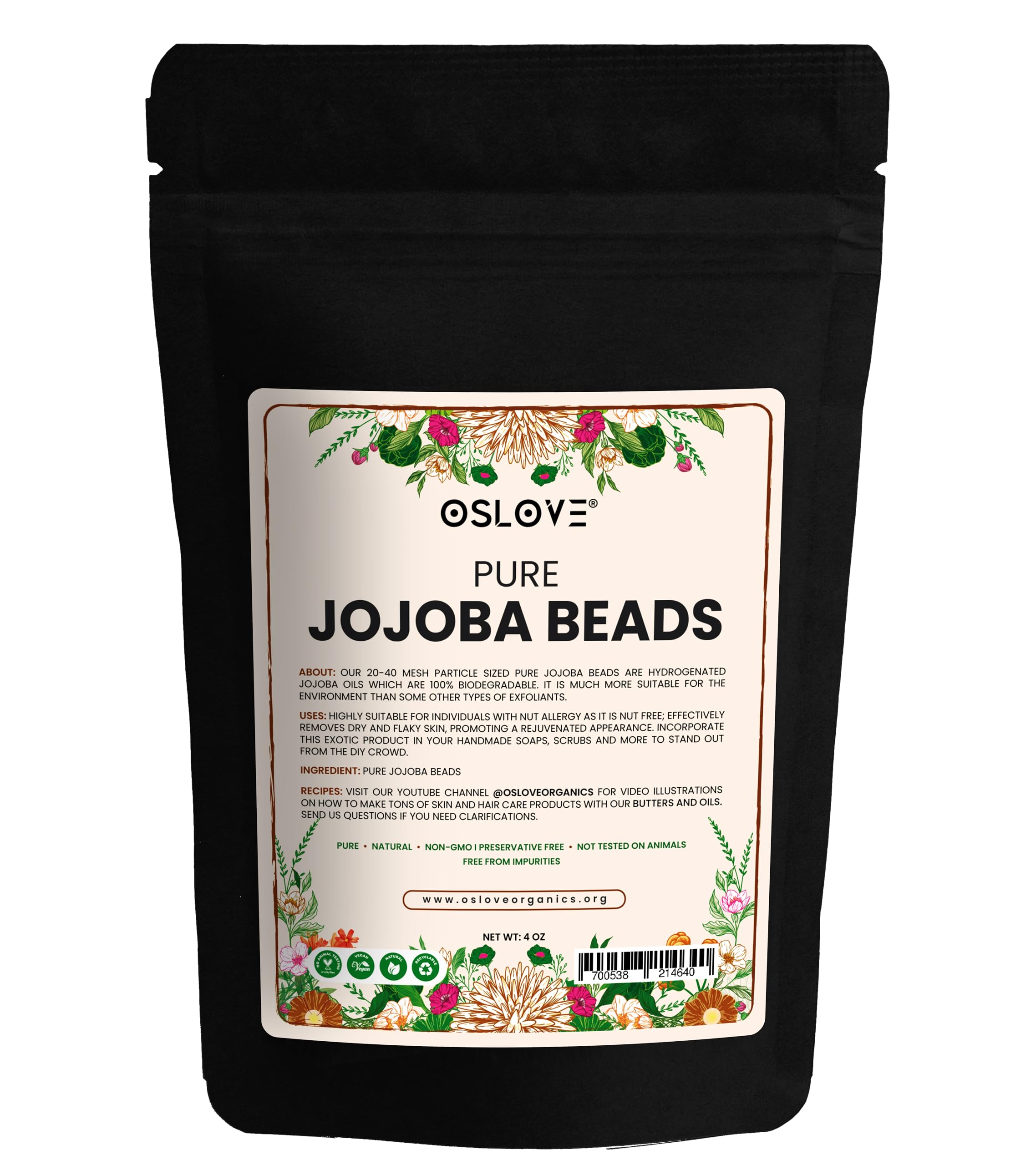Oslove Organics Pure Jojoba Beads - 40 Mesh Size Cleanses and Exfoliates S - Oslove Organics Official Product View 3