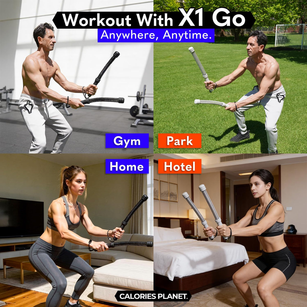 X1 Go Portable Ropeless Battle Ropes Low Impact HIIT Cardio - Calories Planet Official Imagery - 8