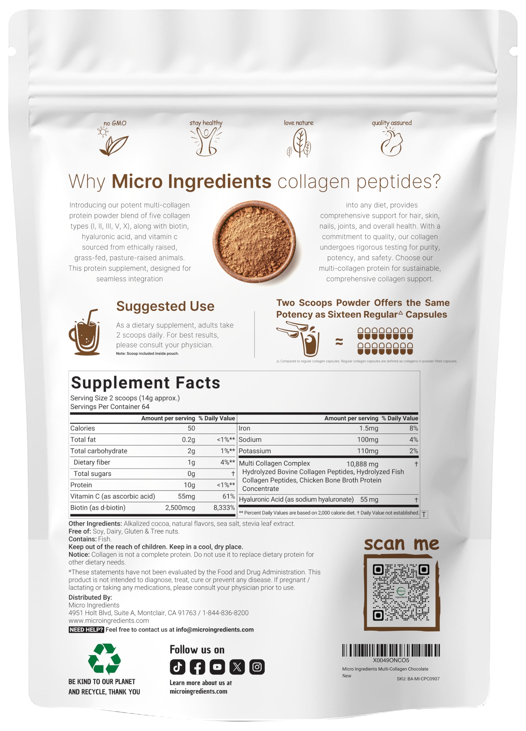 Micro Ingredients Multi Collagen Peptides Powder 2lb - Micro Ingredients Official Imagery - 3