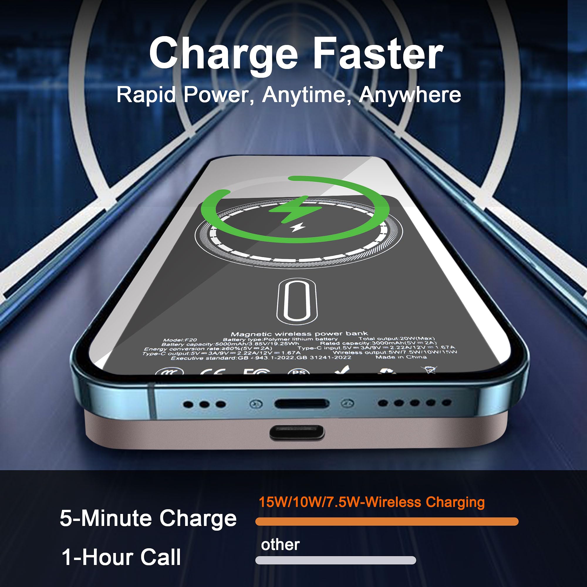 VONUV Magnetic Portable Charger 5000mAh, 15W Ultra Slim Wireless Portable Charge - VONUV Official Product View 2