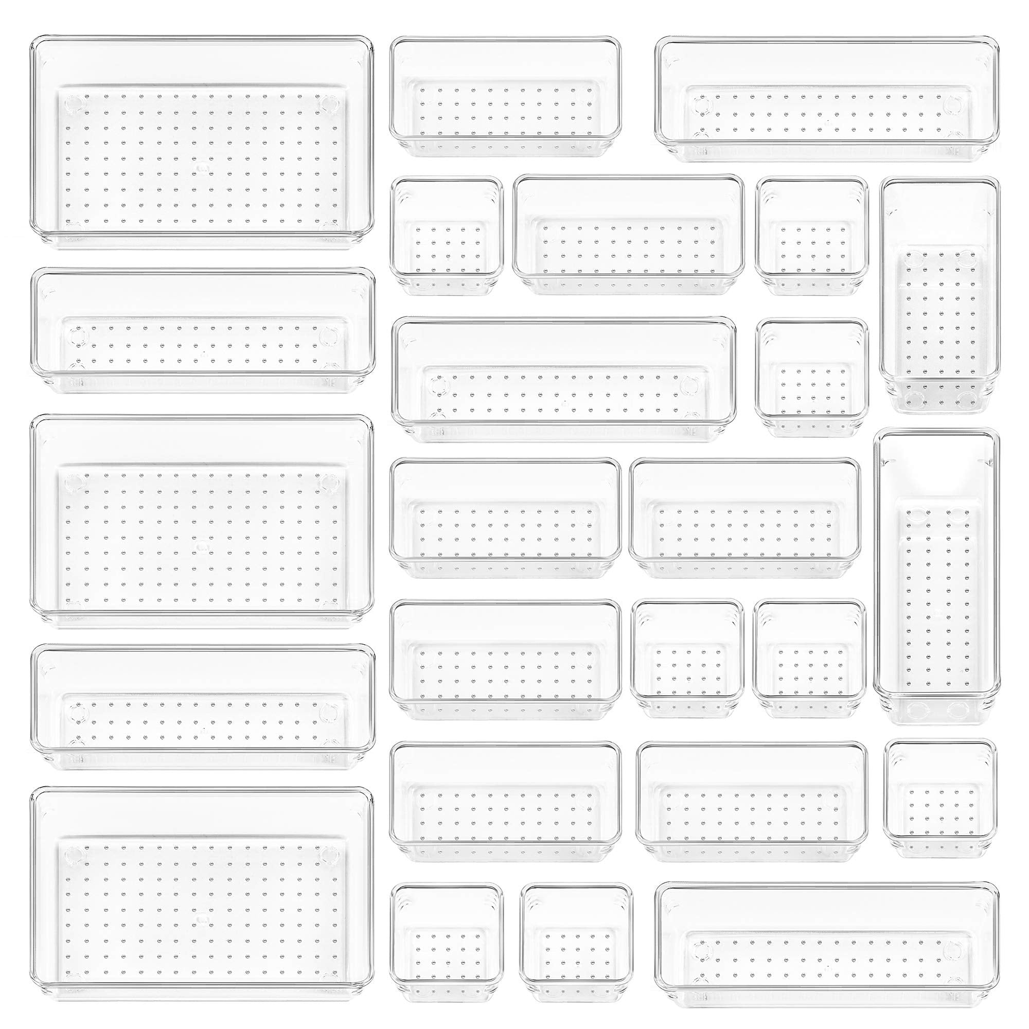 Vtopmart 25 PCS Clear Plastic Drawer Organizers Set, 4-Size Versa - Vtopmart Official Product View 1