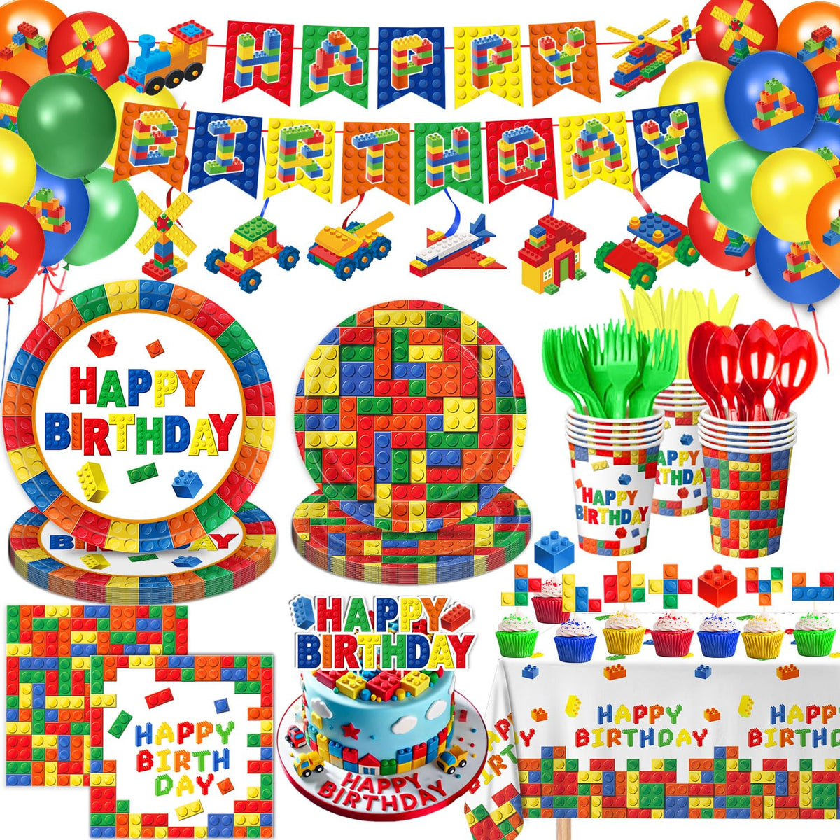 173 PCS Building Block Birthday Party Decorations - QIYANPAX Official Imagery - 1
