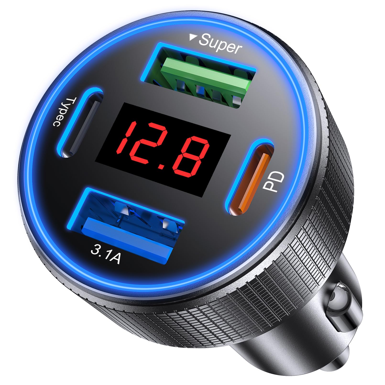 AGEK Car Charger USB C Fast Charge, 4 Port 78W Metal Car Phone Ch by AGEK - Angle View 1