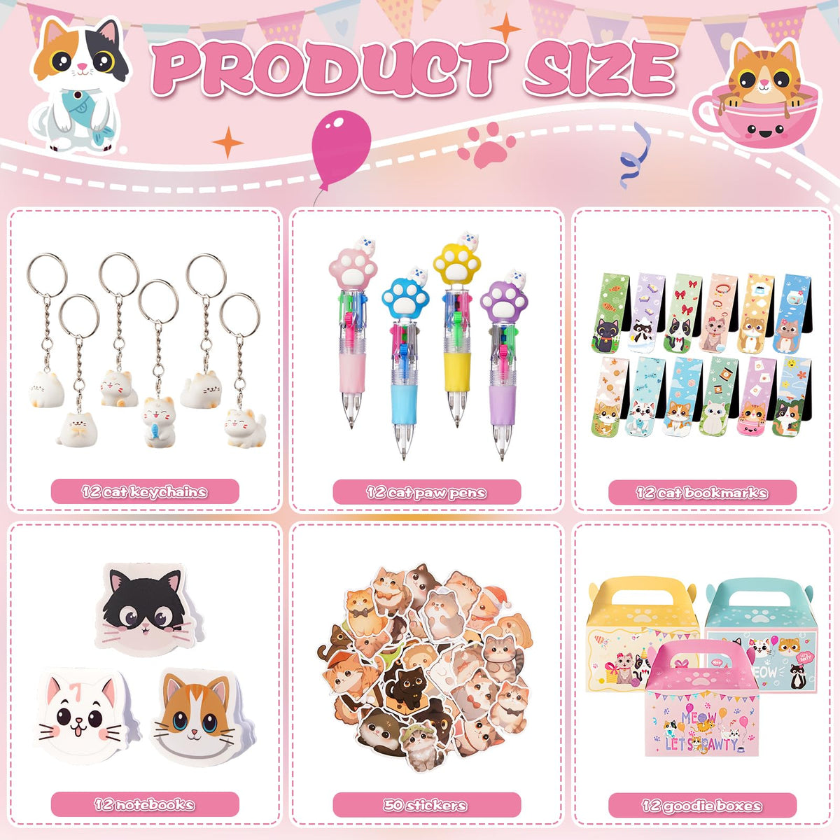 110 Pcs Cat Party Favors Goodie Bag Stuffers for Kids - Vanblue Official Imagery - 4