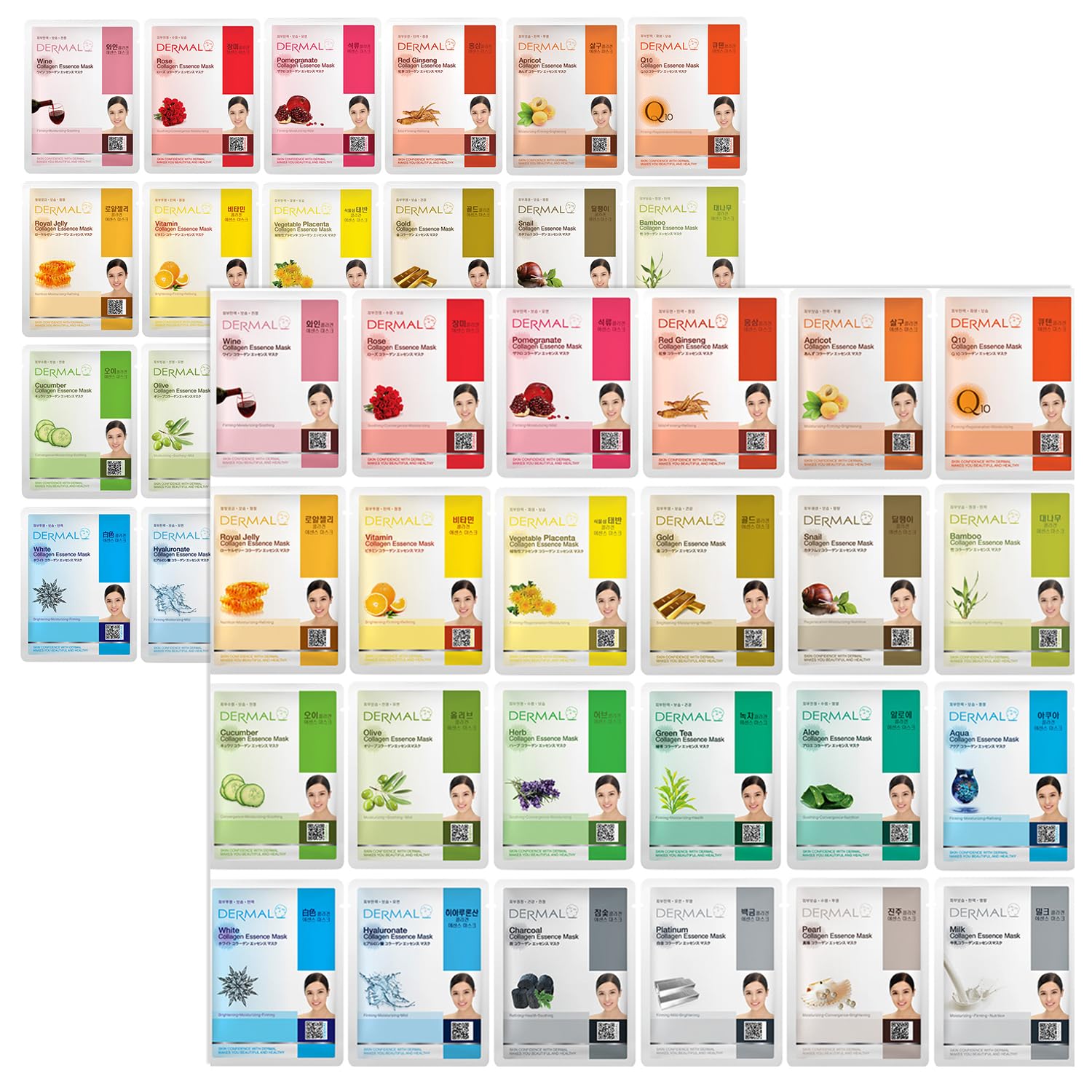 DERMAL 24 Combo Korean Essence Sheet Mask Variety Pack, Collagen - DERMAL